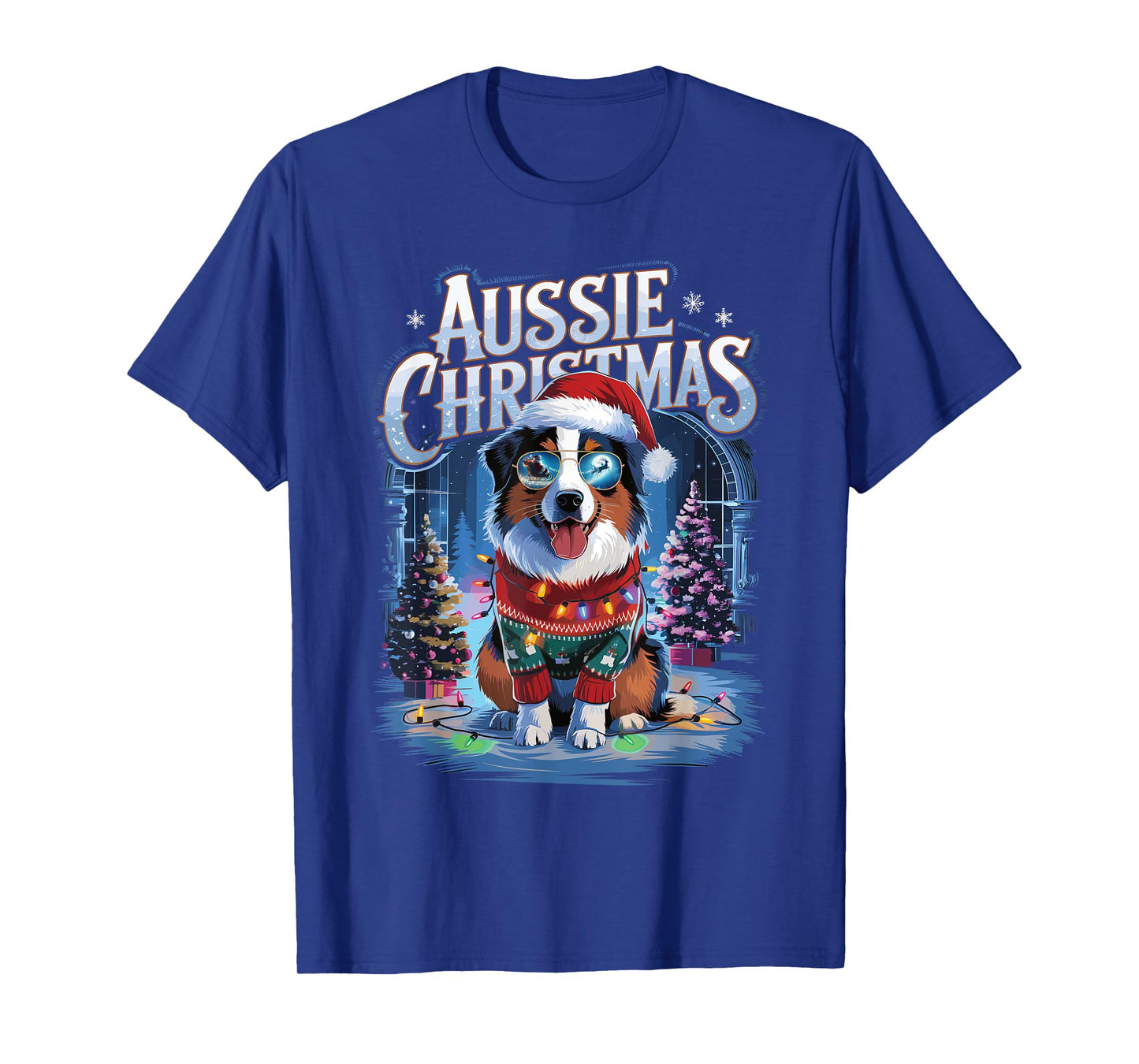 Aussie Christmas Santa Hat Dog Christmas Australian Shepherd T-Shirt