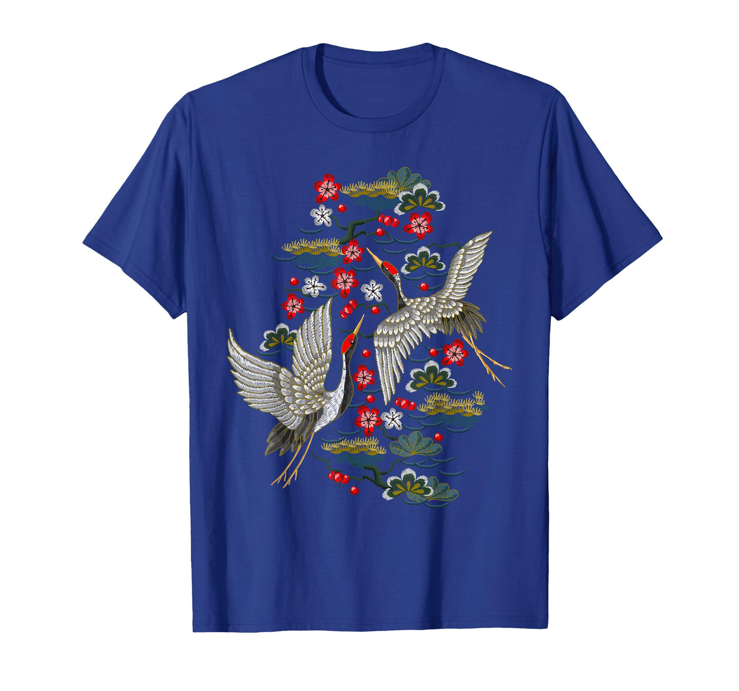 Crane & Cherry Blossom Tshirt - Vintage Japanese Embroidery T-Shirt