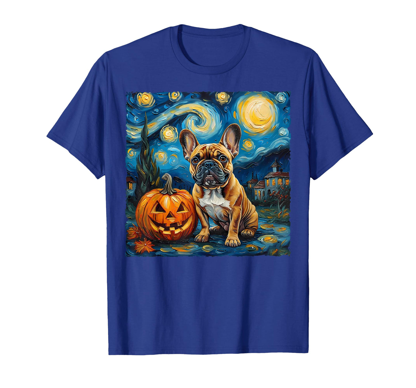 French Bulldog Pumpkin Starry Night Style Autumn Halloween T-Shirt