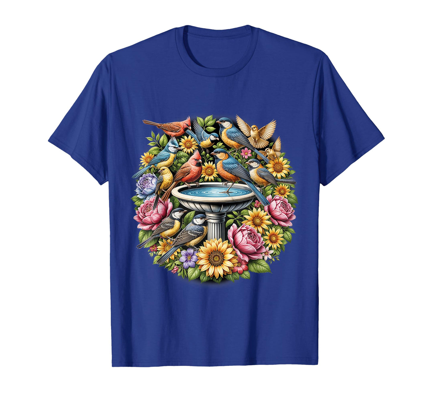 Birds Spring Flowers Shirt Water Fountain Birdwatcher Birder T-Shirt