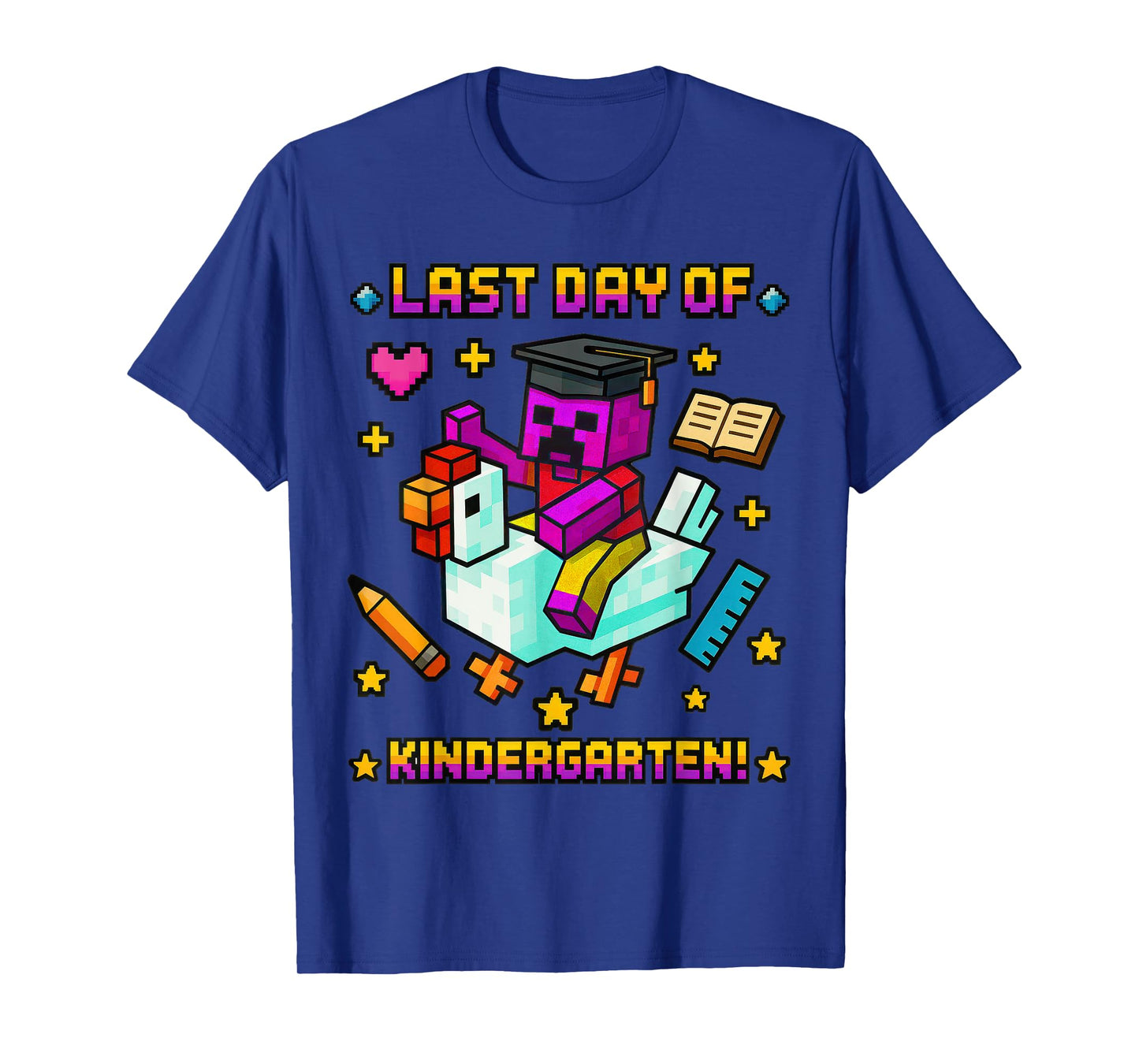 Last Day of Kindergarten Funny Chicken Pixel Art Kids Boys T-Shirt