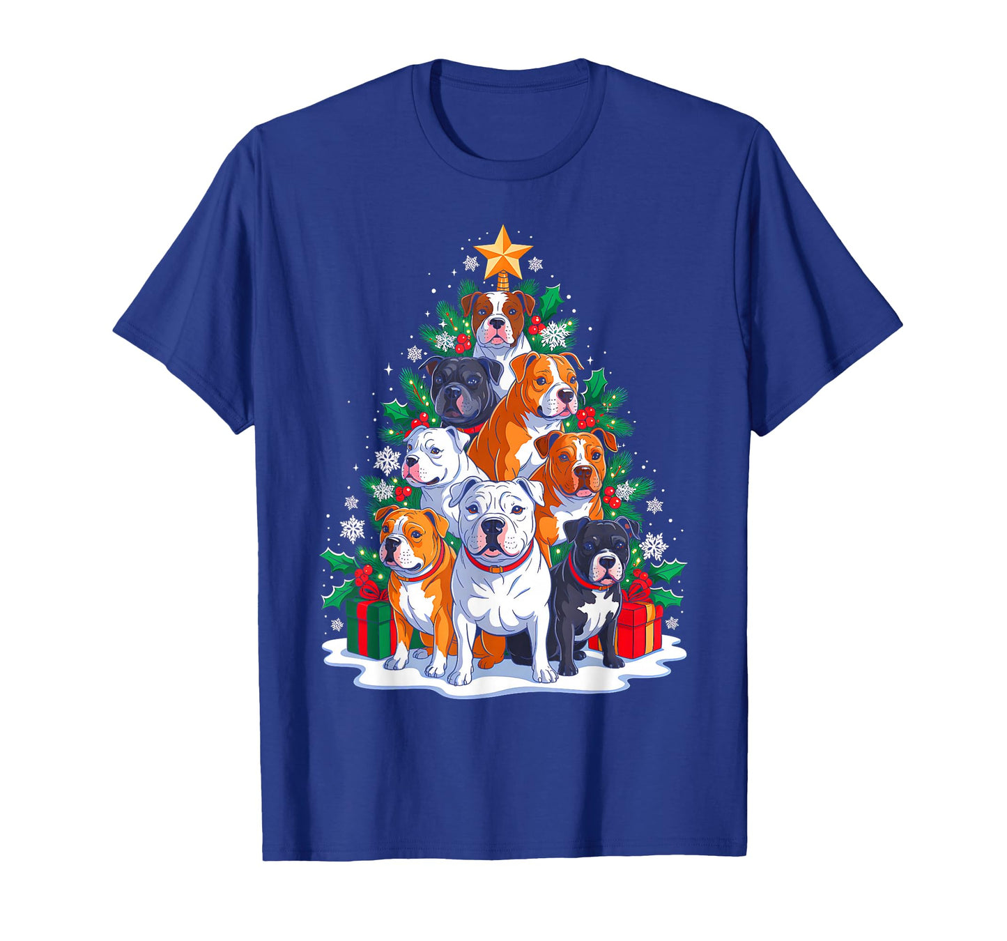 Pittbull Tree Christmas Pittbull Lover Xmas Squad Men Women T-Shirt