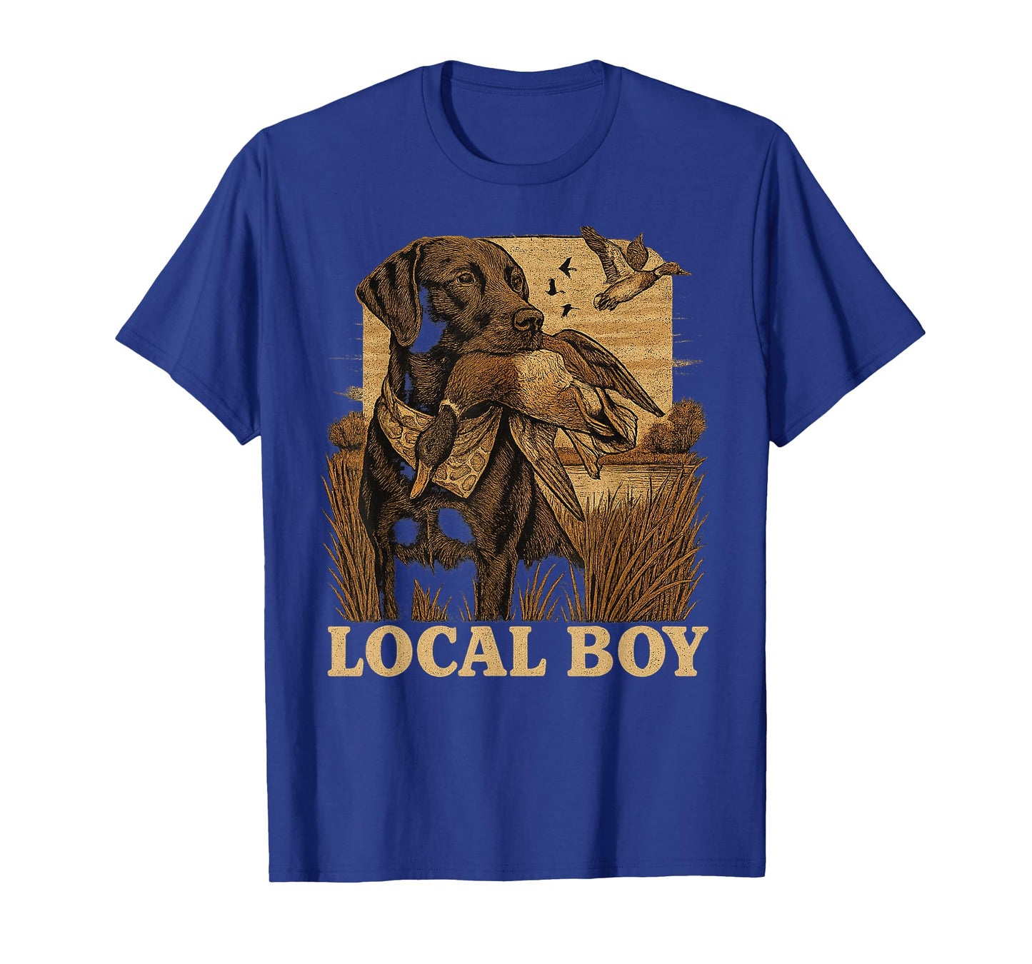 Local Boy Black Lab Hunting Dog Duck Marsh Scene Sunset T-Shirt