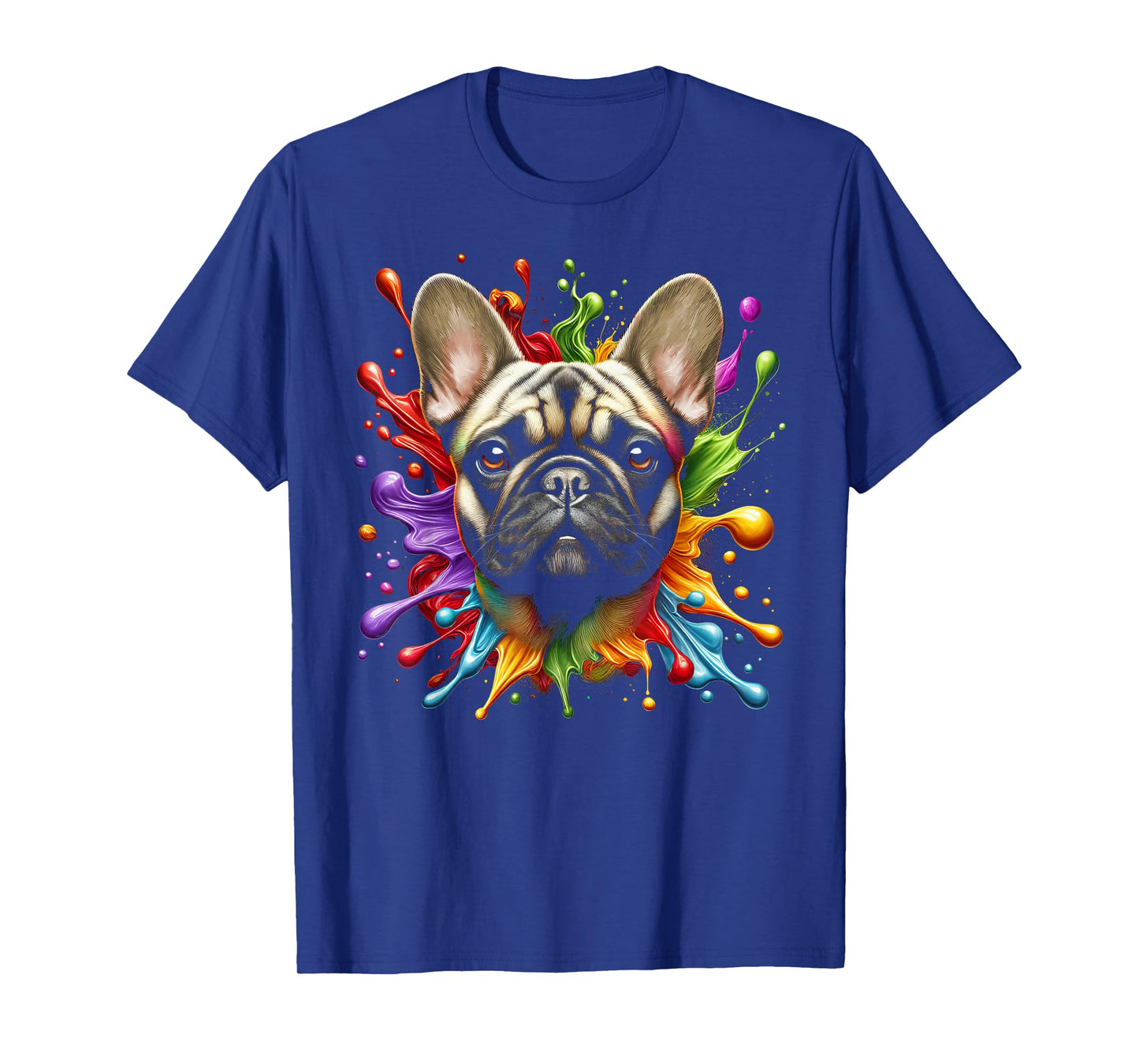 Cute French Bulldog in Colourful Paint Splashes T-Shirt