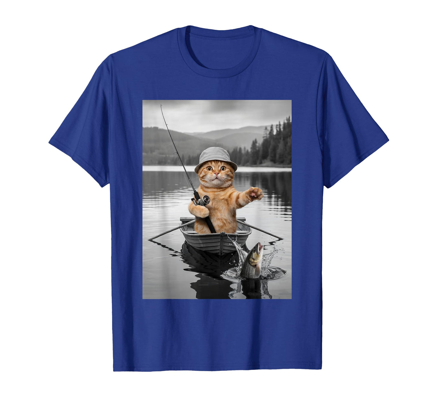Weird Cat Selfie Boat Fishing Funny Cat Meme T-Shirt
