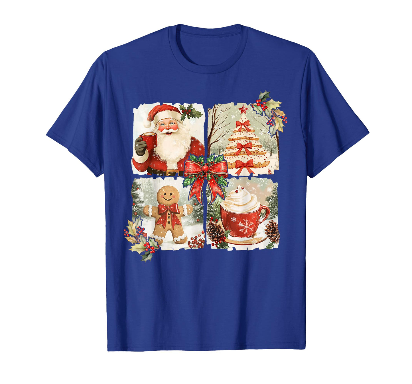 Vintage Coquette Bow Santa Gingerbread Christmas Tree Xmas T-Shirt