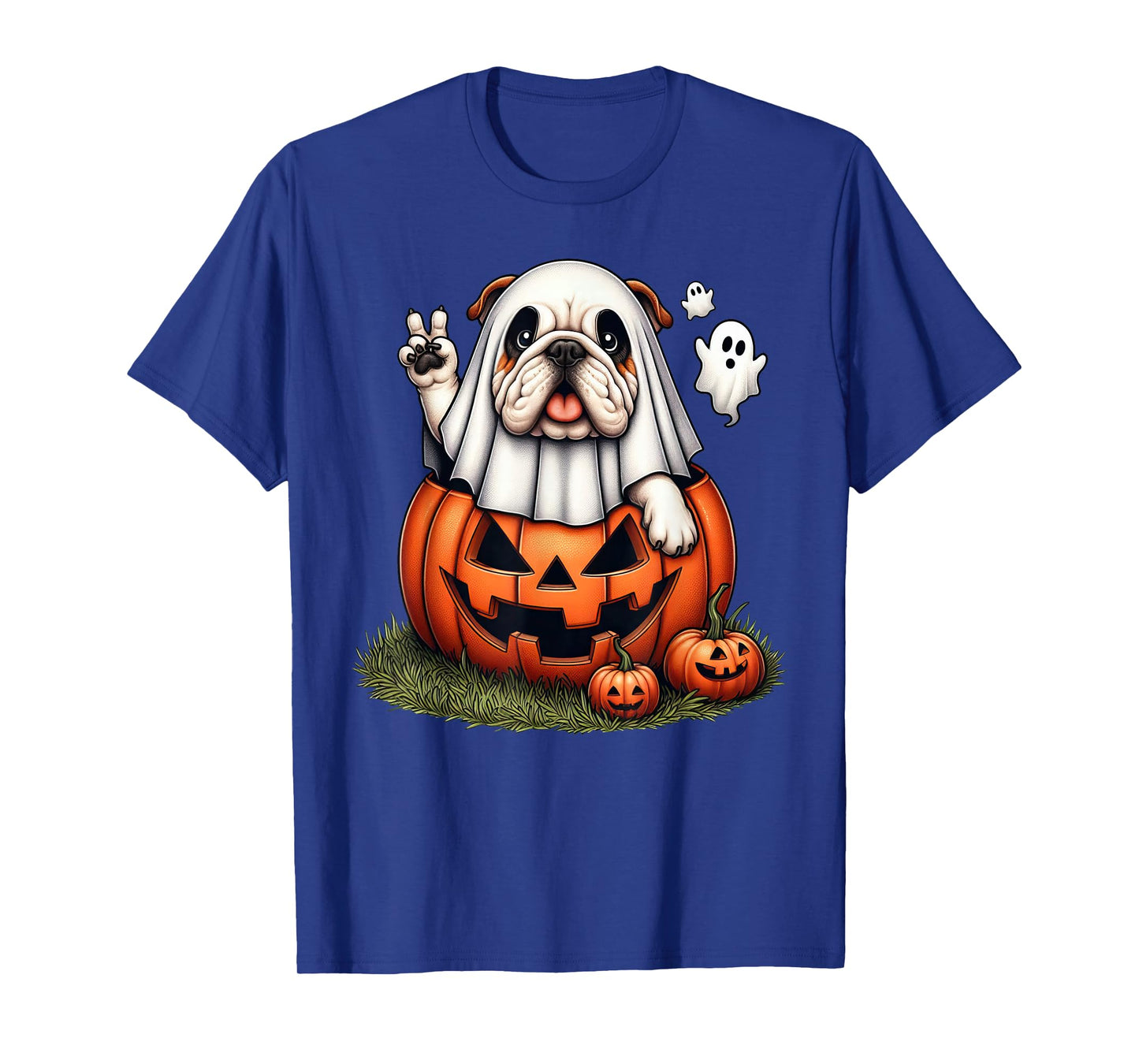 Funny English Bulldog Ghost Boo Halloween Womens Mens Kids T-Shirt