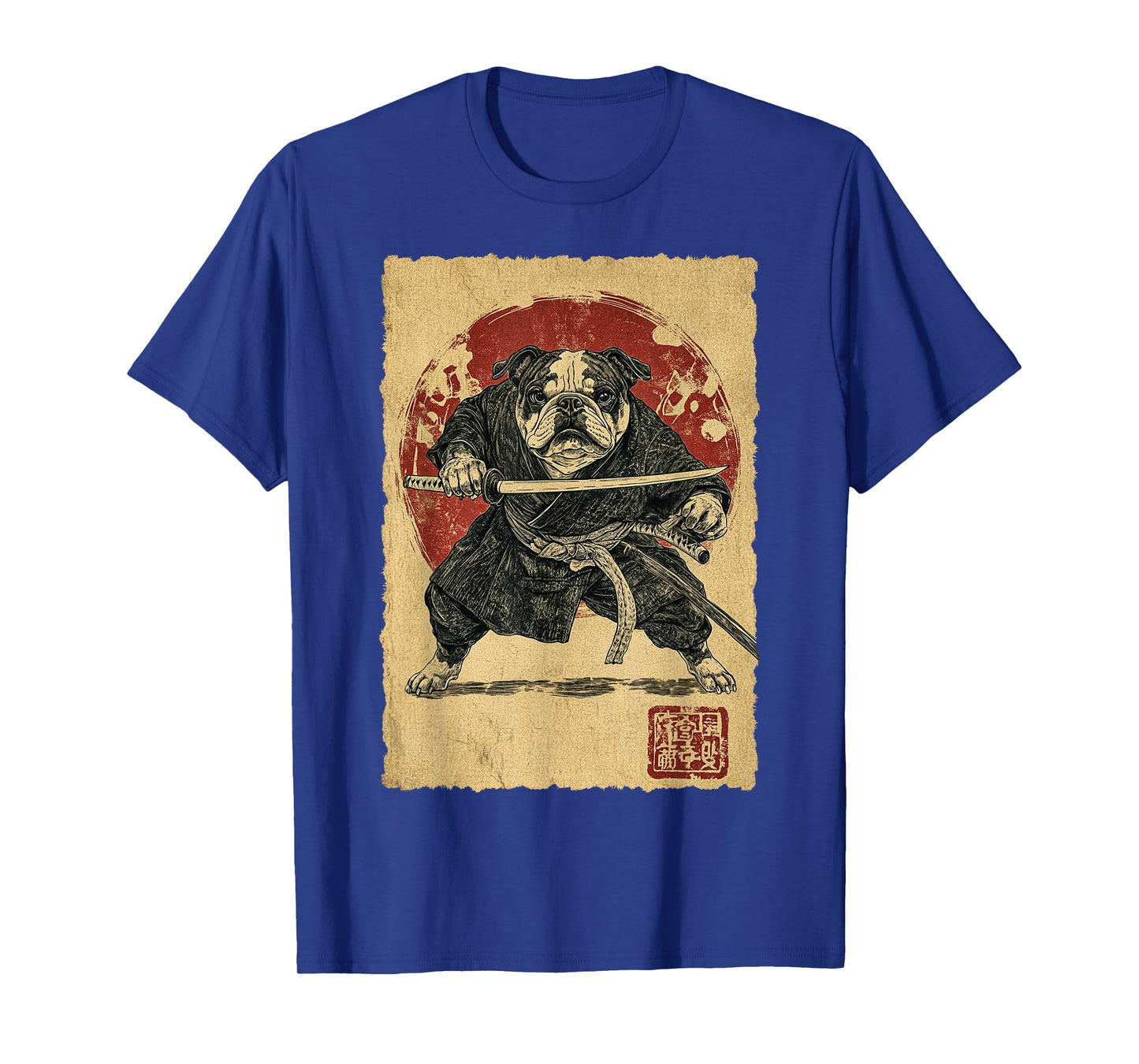 Funny Vintage Japanese Art Bulldog Ninja Samurai Warrior Men Women Girls Kids T-Shirt