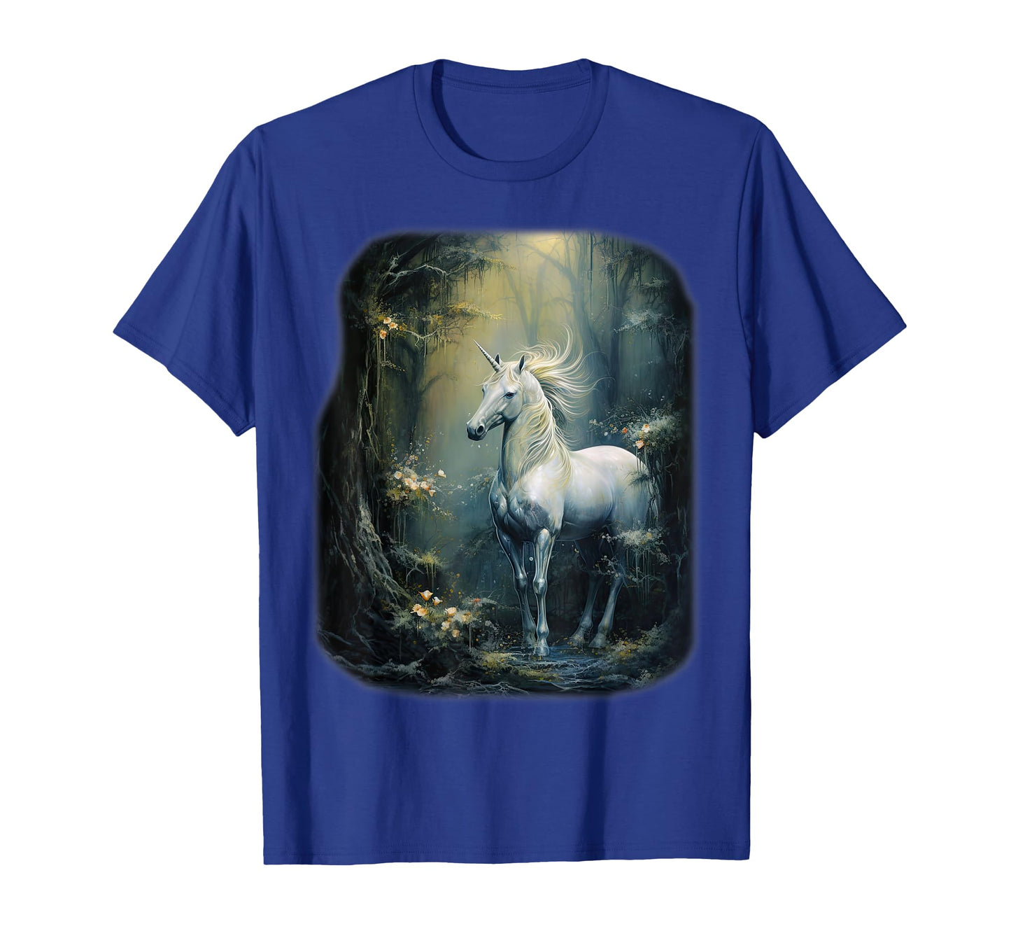 Fantasy white Unicorn standing in a Forest T-Shirt