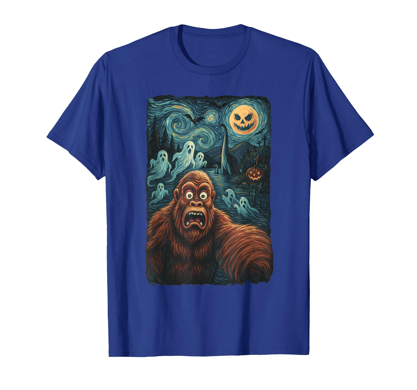 Bigfoot Selfie Shirt Starry Night Halloween Ghosts Tee T-Shirt