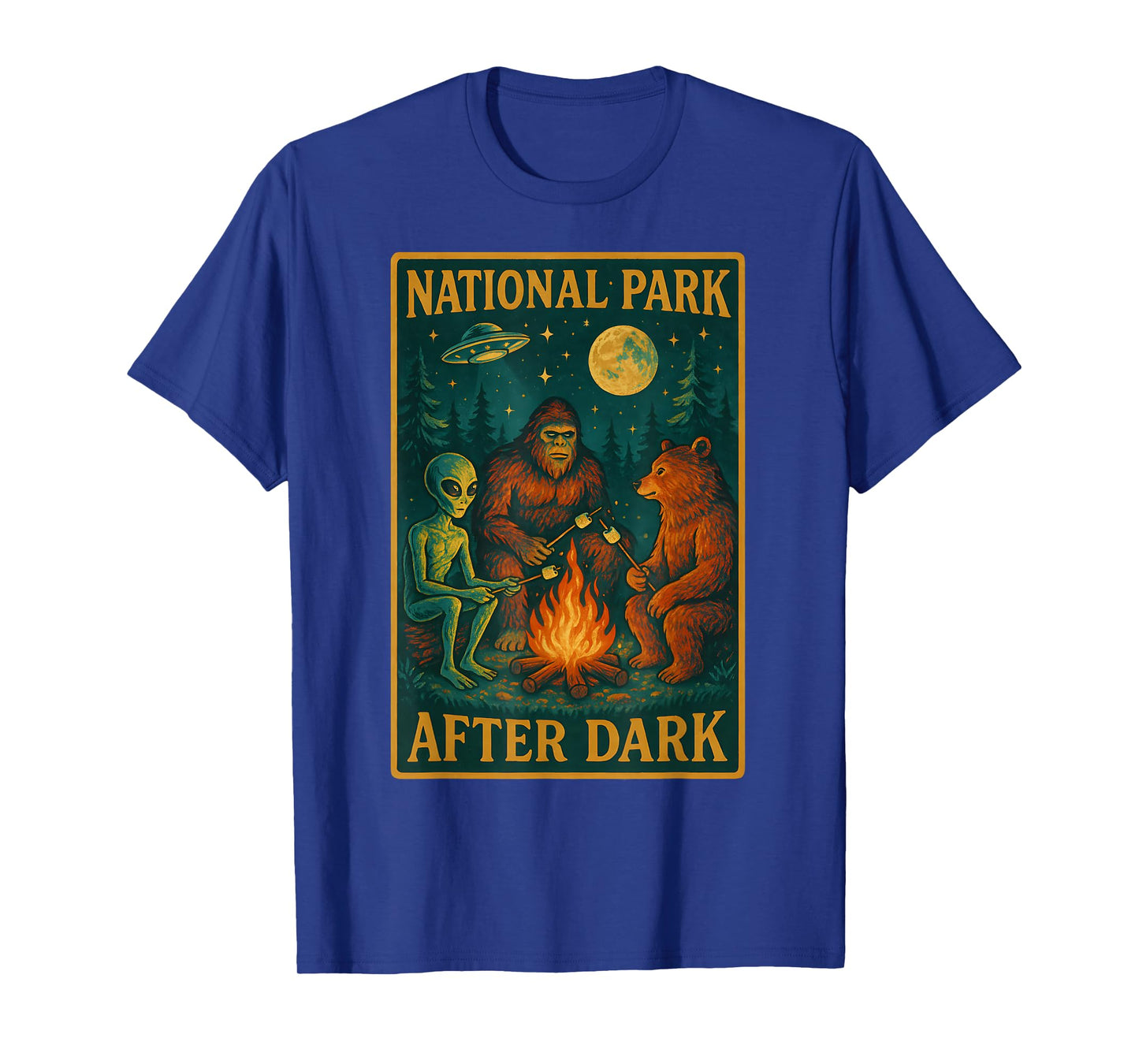 National Park After Dark Alien Bigfoot Bear Camping T-Shirt
