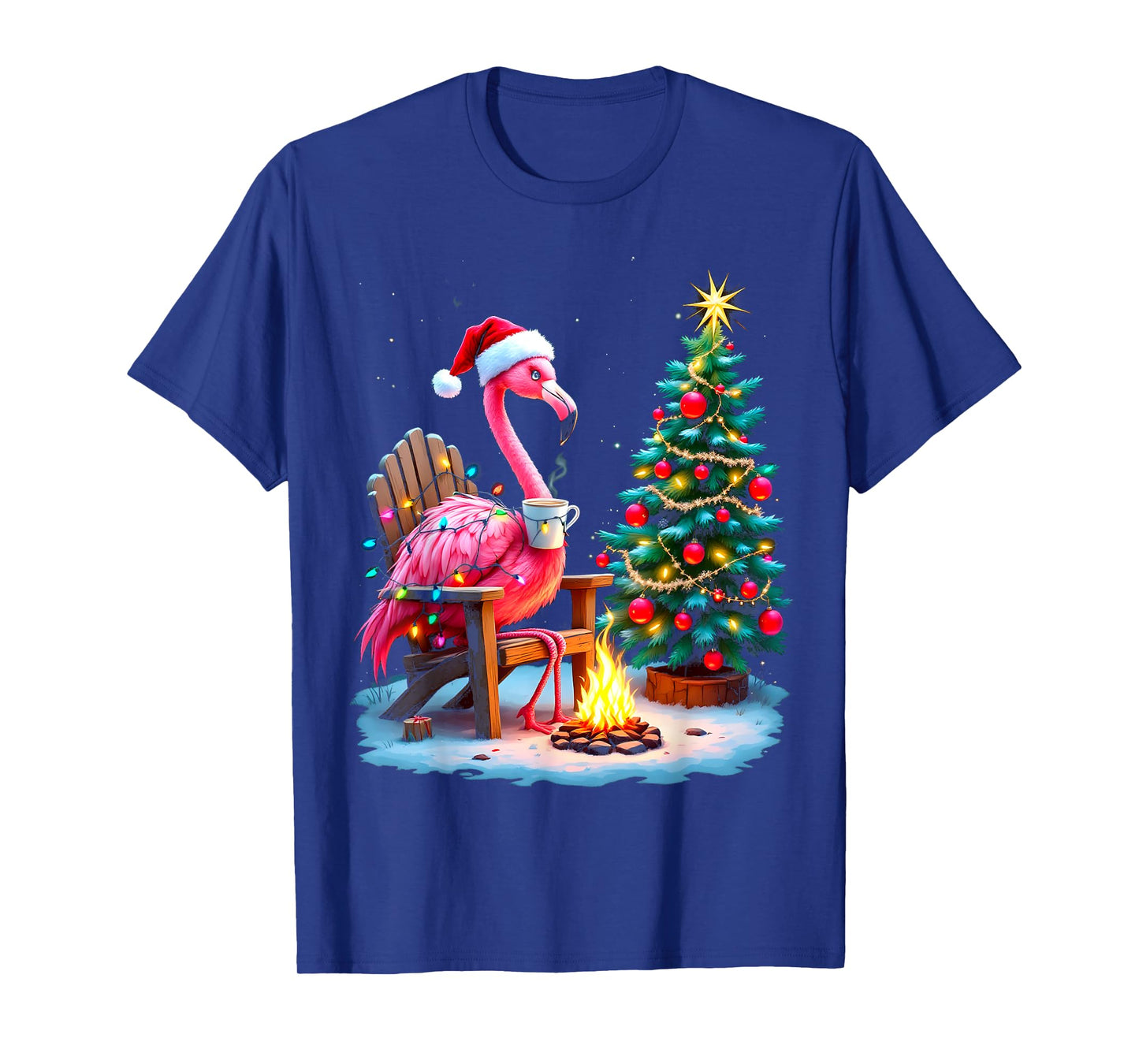 Funny Christmas Flamingo Santa Lights Winter Men Women Kids T-Shirt