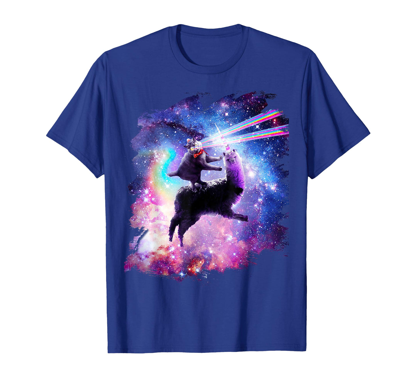 Laser Eyes Outer Space Cat Riding On Llama Unicorn T-Shirt