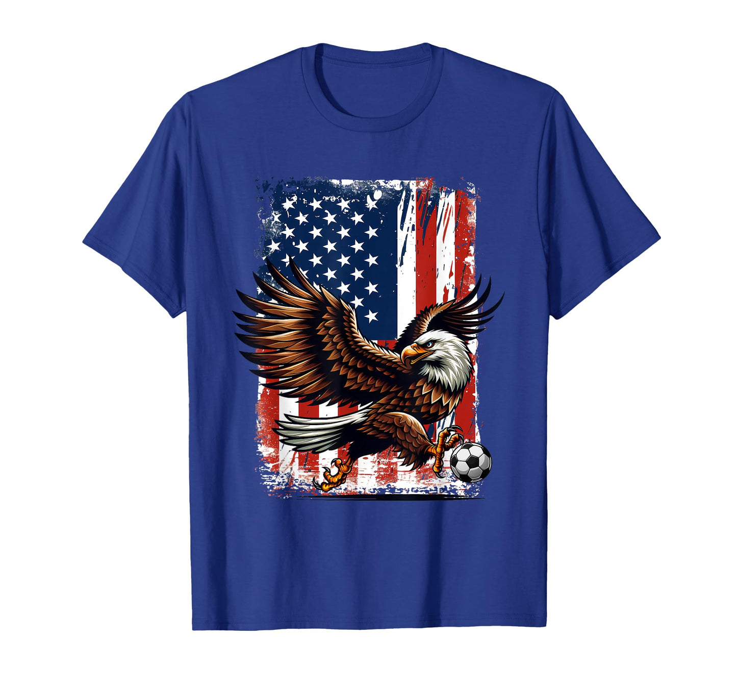 Vintage Bald Eagle Showing Soccer Skills American Flag Tee T-Shirt for Women Kids Men