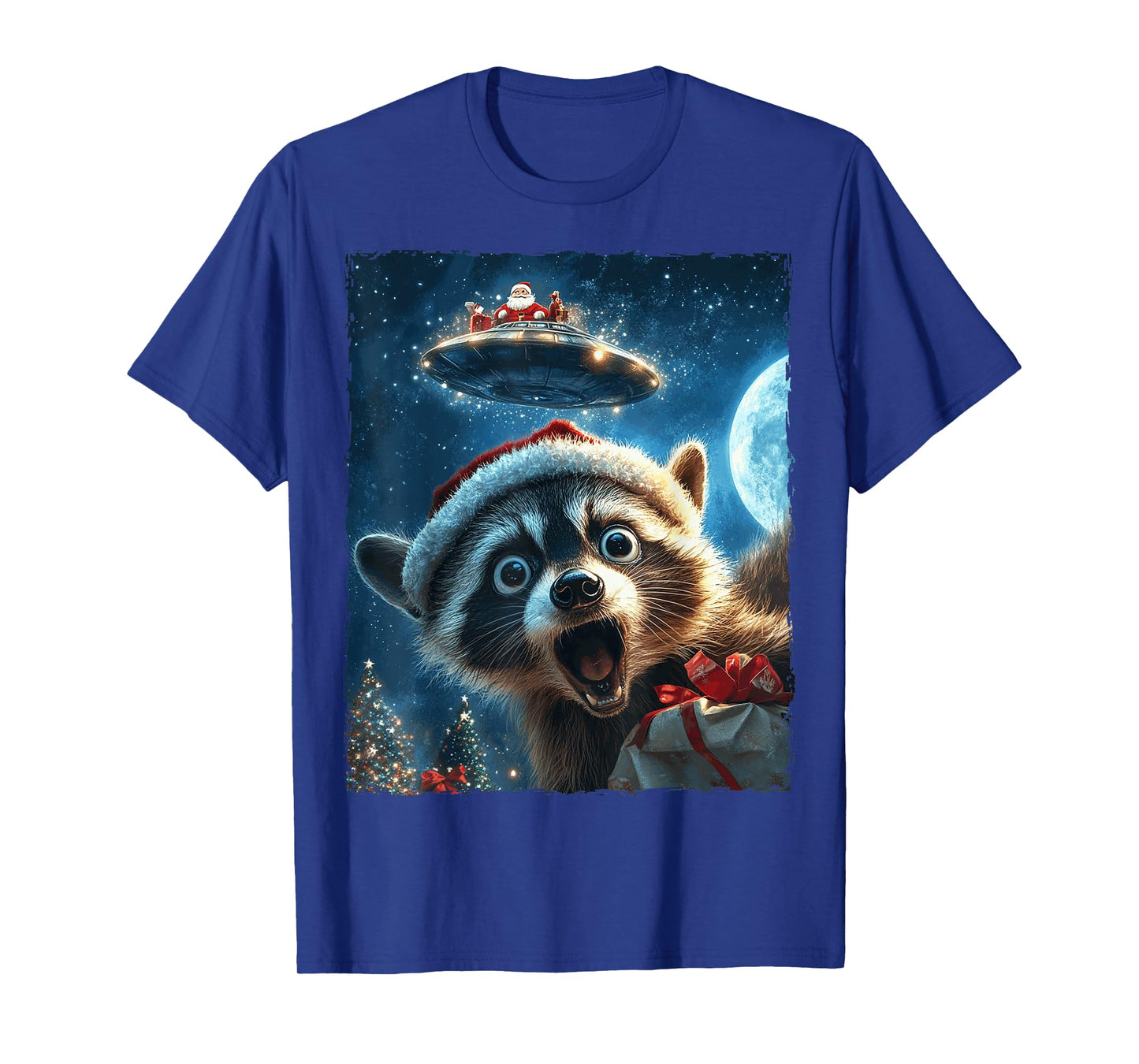 Funny Raccoon Selfie Santa Ufo Xmas Christmas T-Shirt