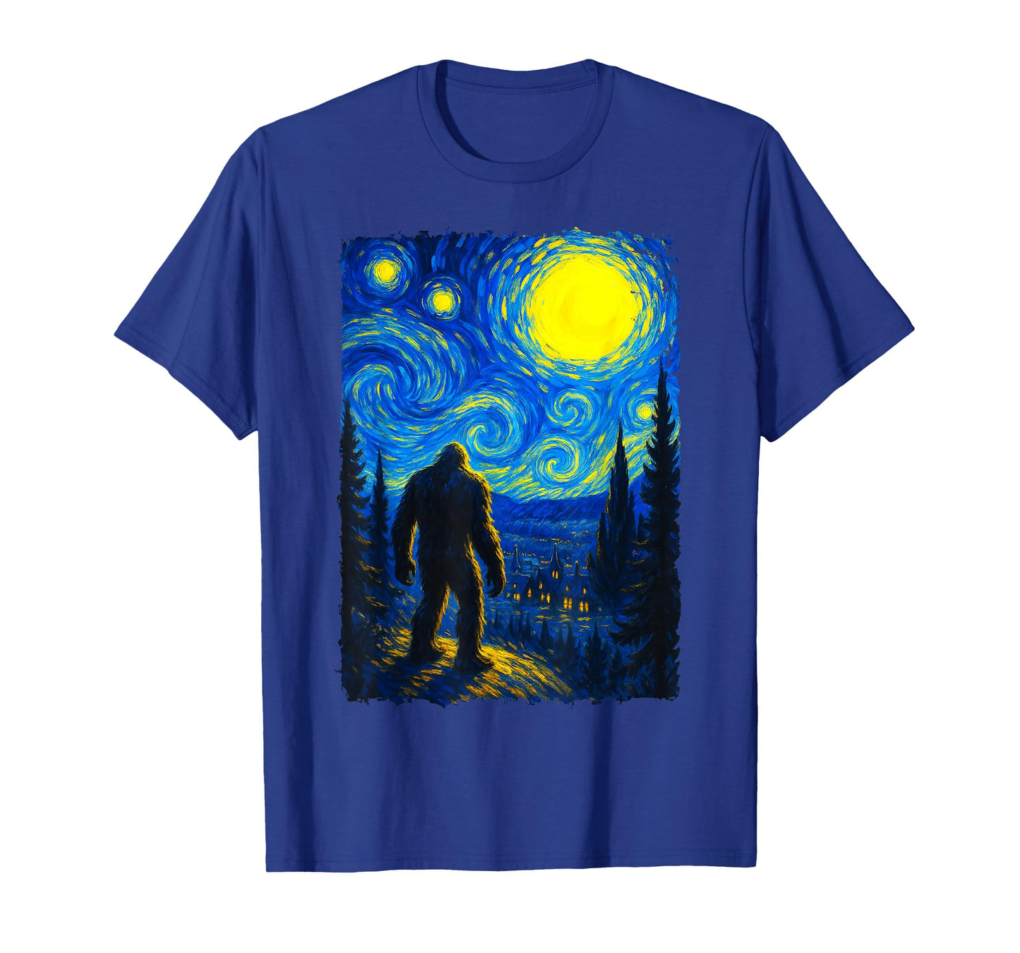 Bigfoot Starry Night Sasquatch Van Gogh Sky Painting Art T-Shirt