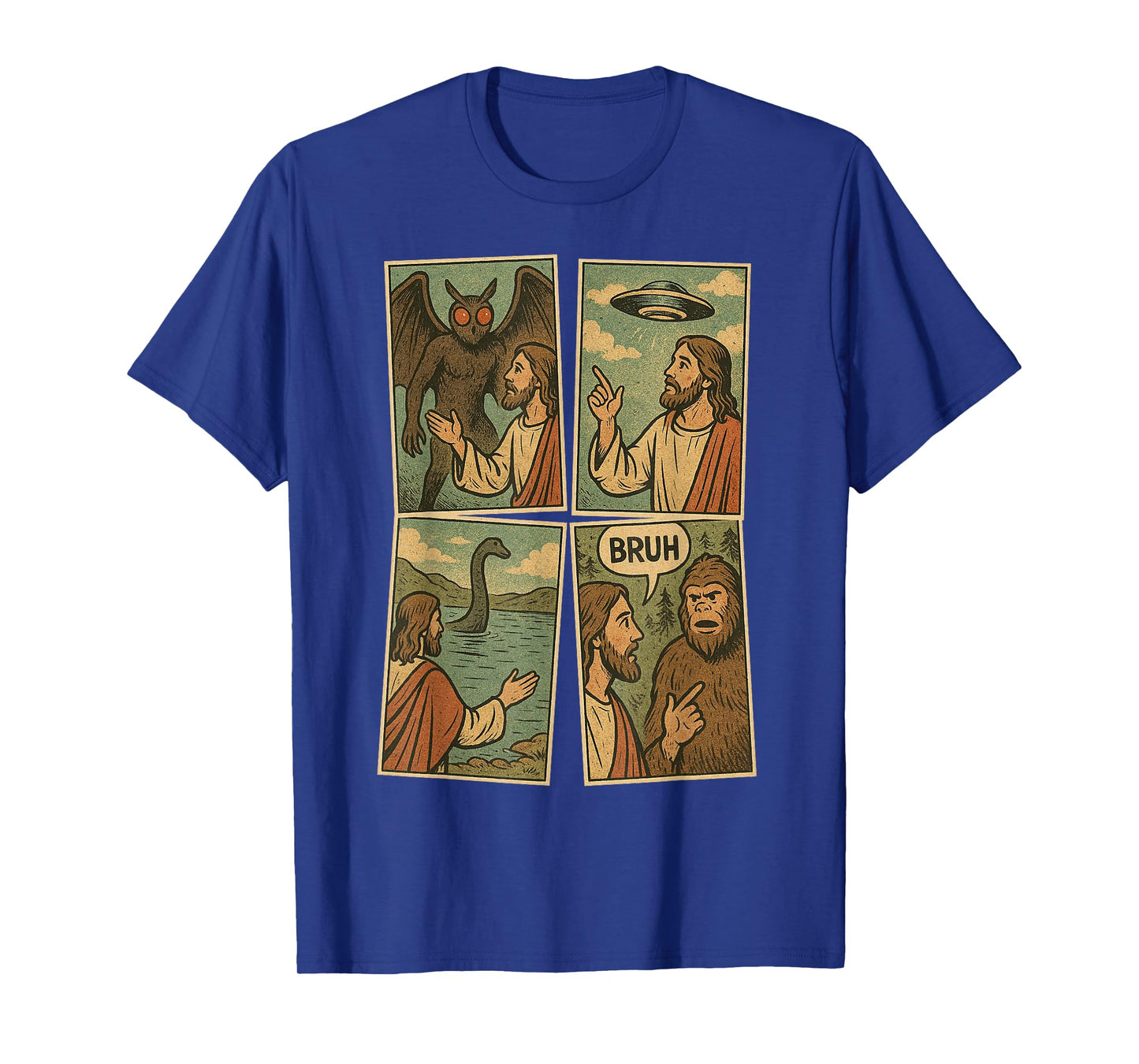 Bruh Meme Tee Jesus Bigfoot Mothman UFO Loch Ness Monster T-Shirt