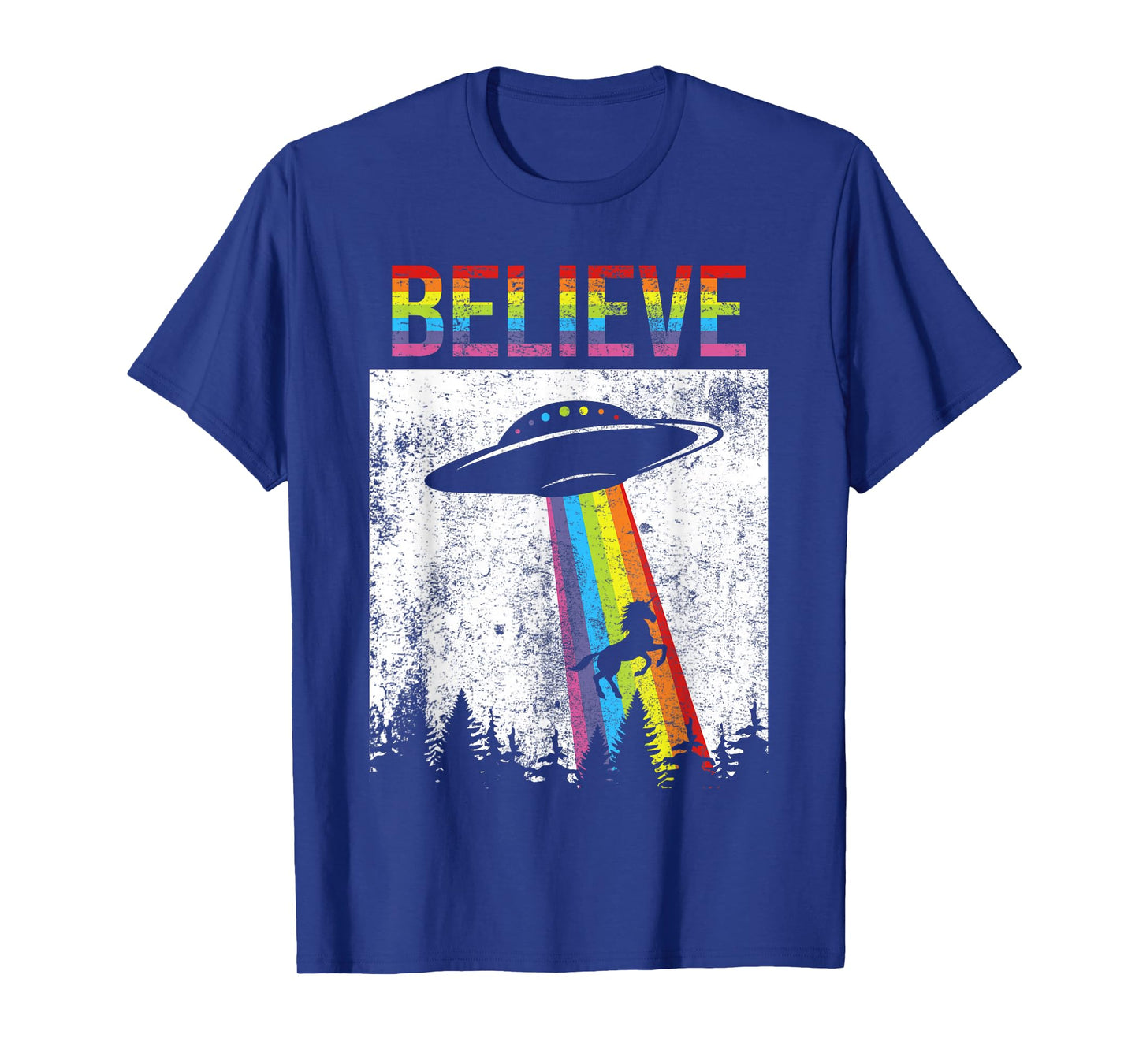 Believe Unicorn UFO LGBT Rainbow Flag Gay Pride Month Ally T-Shirt