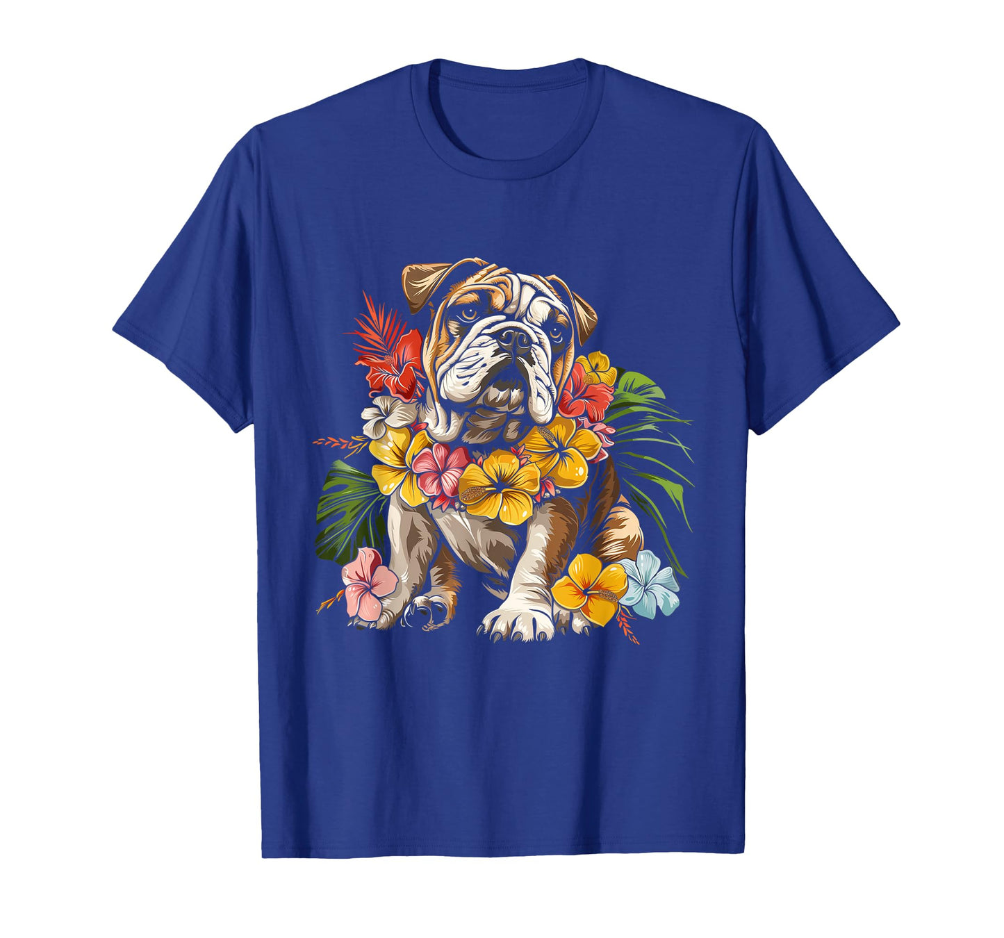 Bulldog Hawaiian Flowers Hibiscus Hula Hawaii Dog T-Shirt for Men Women Kids