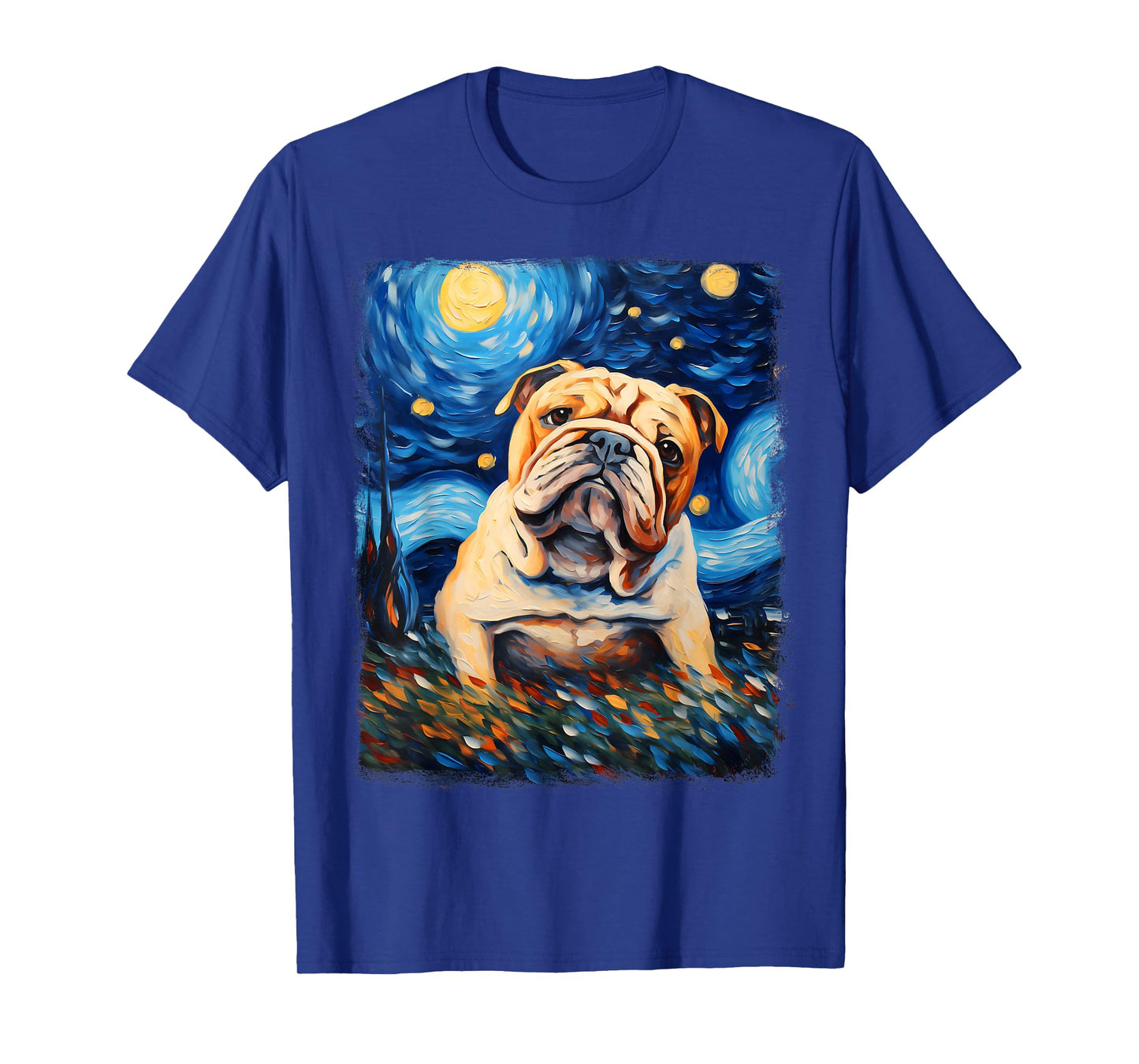 Bulldog Dog Starry Night Painting T-Shirt
