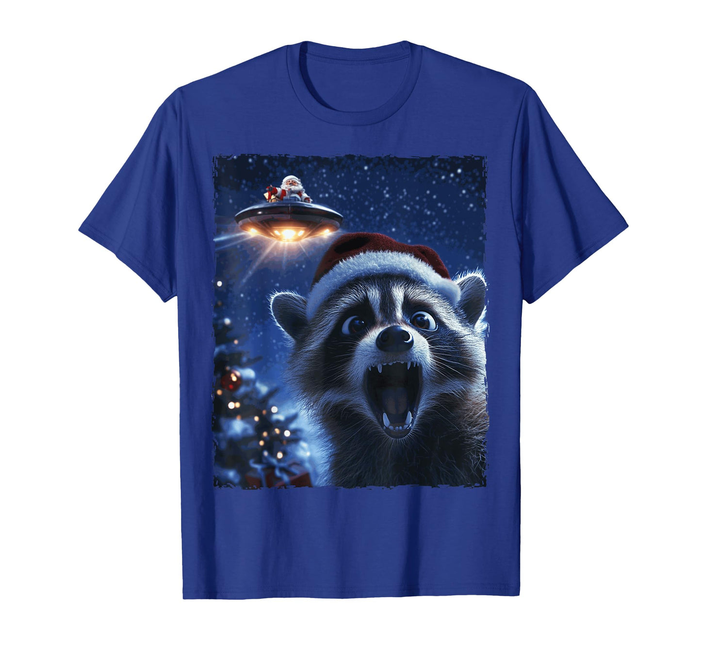 Funny Raccoon Selfie Santa Ufo Xmas Christmas T-Shirt