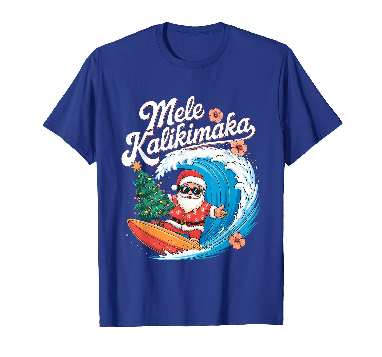 Vintage Cute Mele Kalikimaka Christmas Santa Surfing Costume T-Shirt