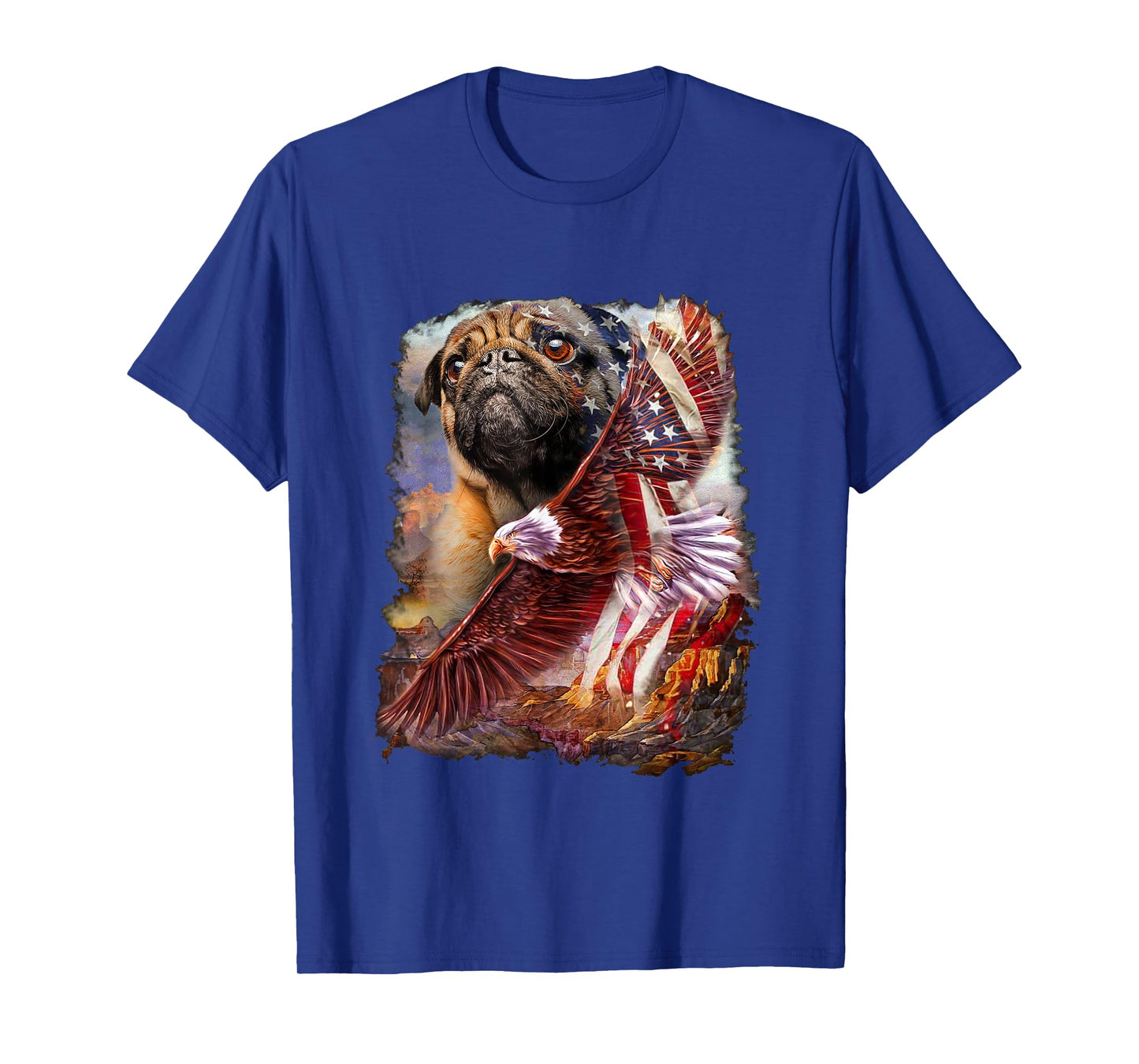 Pug with bald eagle american flag T-Shirt