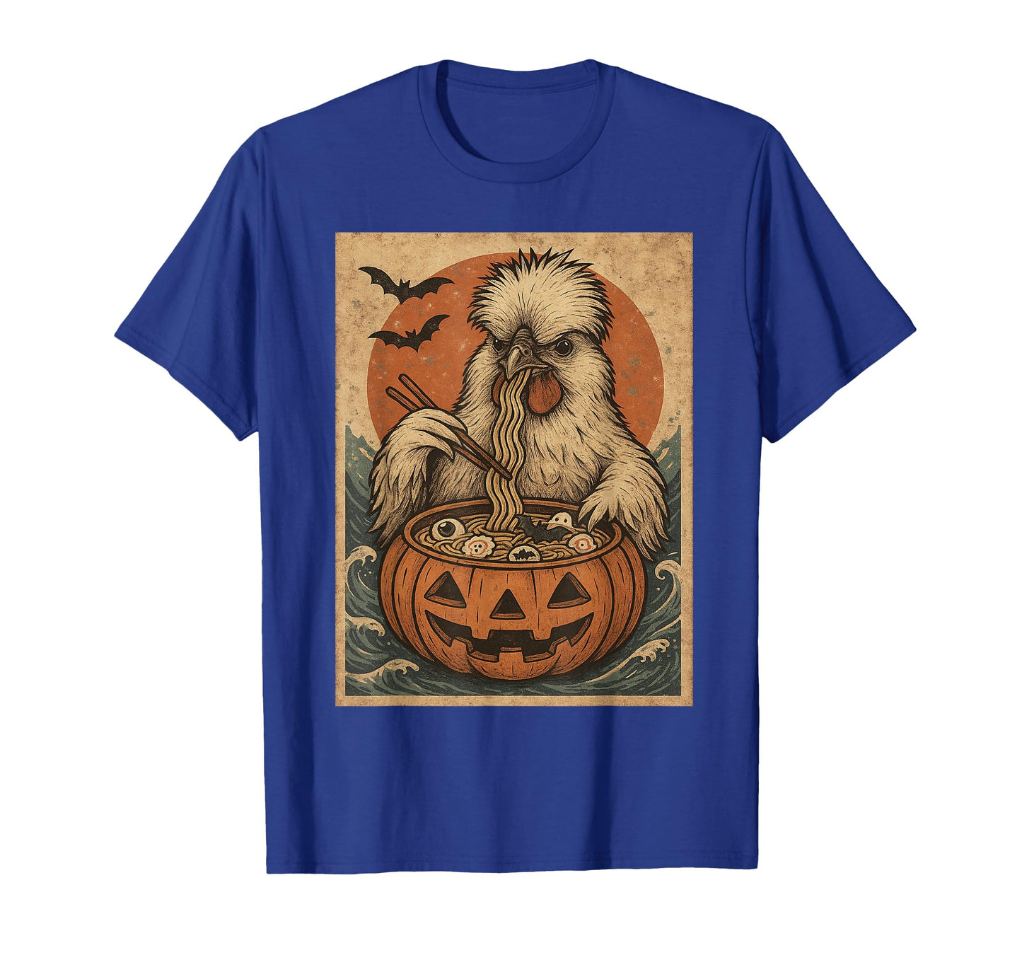 Funny Spooky Silkie Chicken Pumpkin Japanese Ramen Noodles T-Shirt