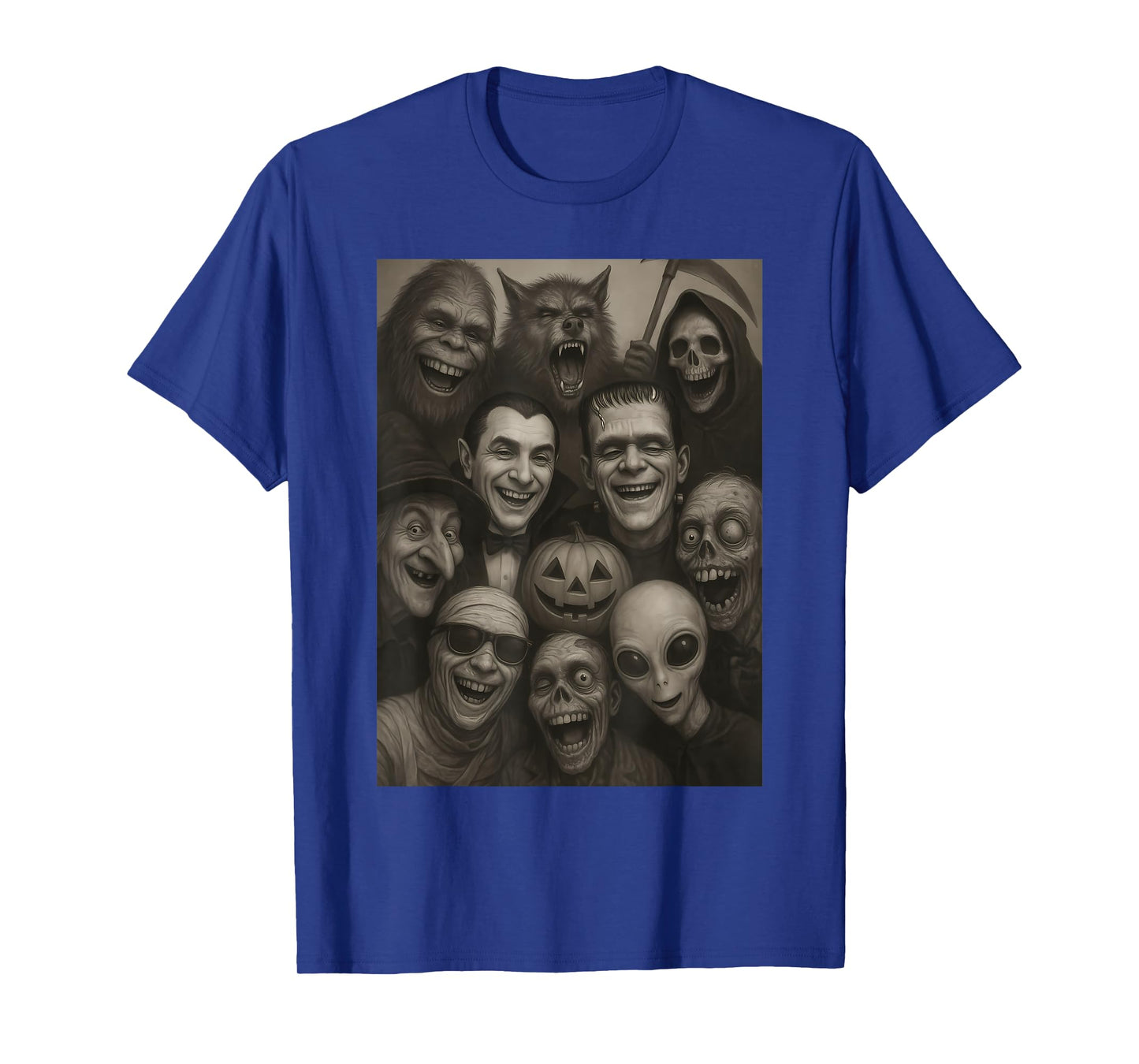 Halloween Bigfoot Alien Dracula Frankenstein Monster Selfie T-Shirt