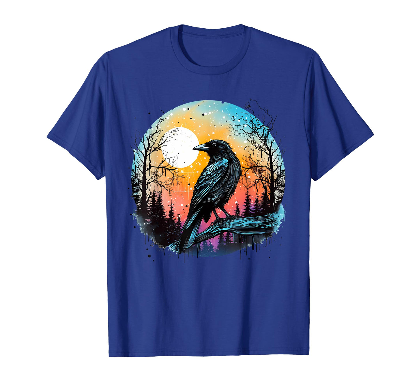 Vintage Raven Crow Forest Bird Graphic Art Design Print T-Shirt