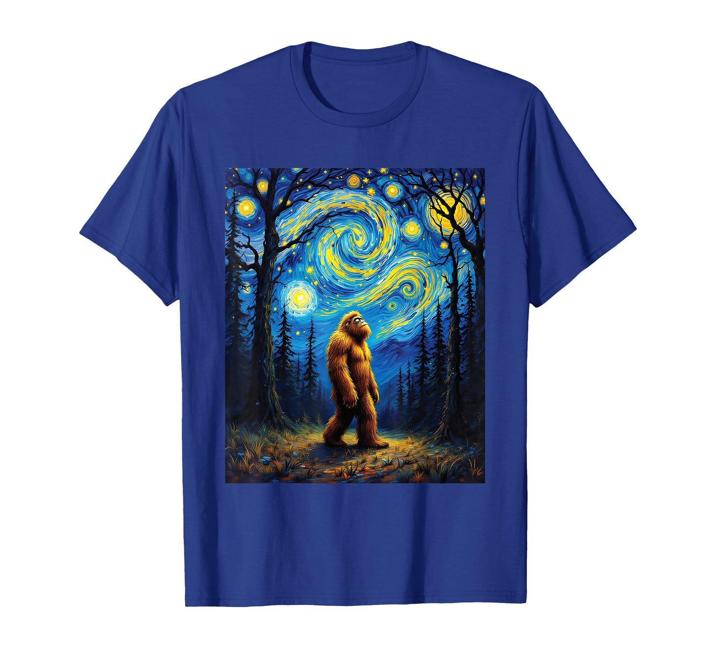 Sasquatch Bigfoot Van Gogh Starry Night Art Painting Graphic T-Shirt