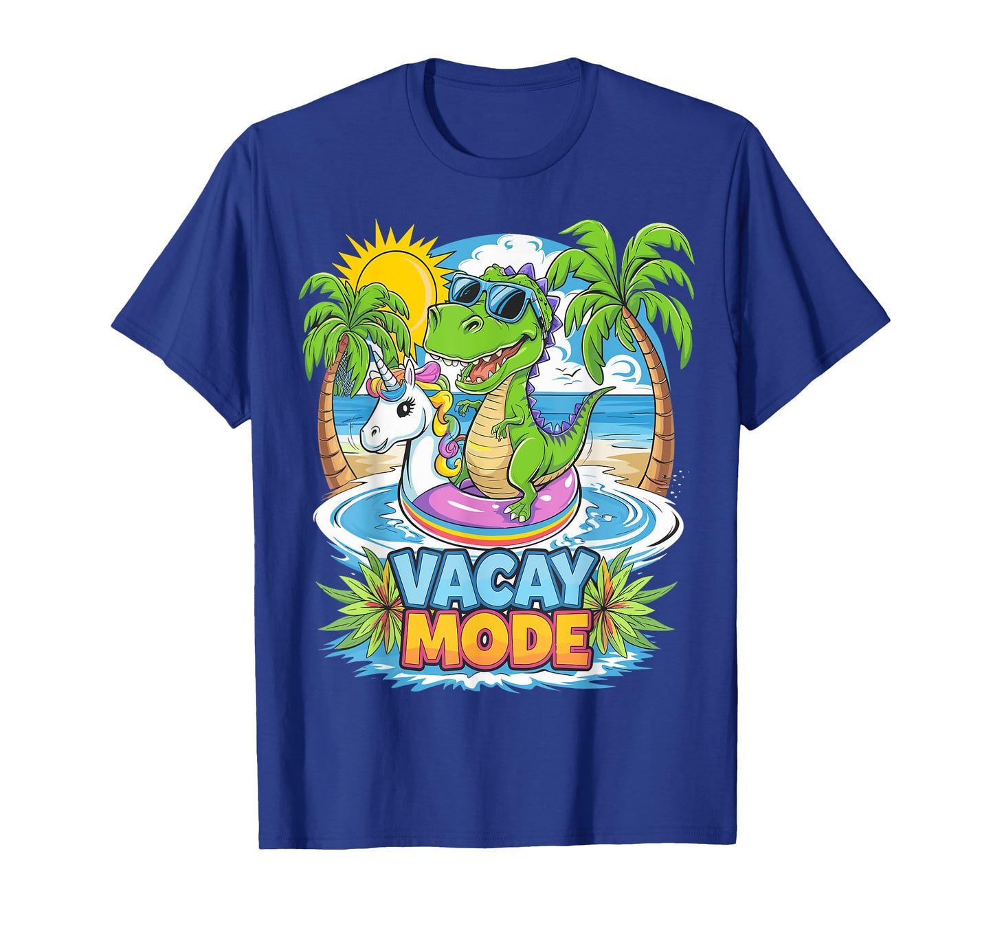 Vacay Mode Dinosaur with Unicorn Floatie Funny Tee T-Shirt