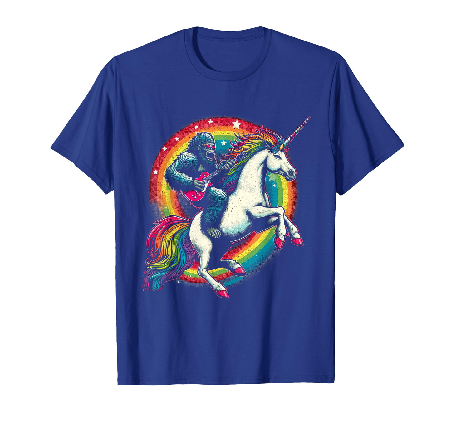 Funny Bigfoot Riding a Rainbow Unicorn T-Shirt