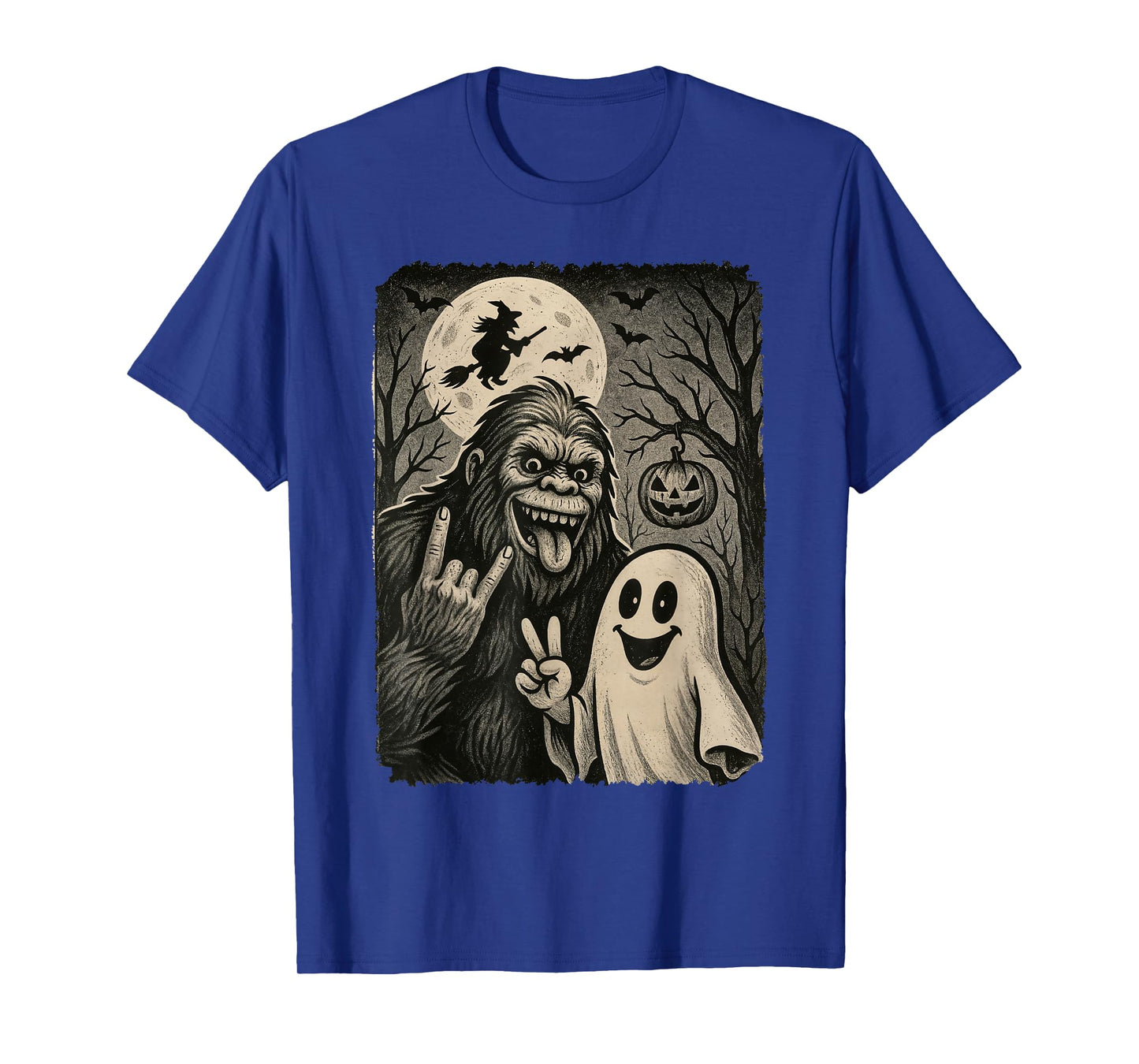 Funny Bigfoot Selfie with Boo Halloween Costume Mens Women T-Shirt