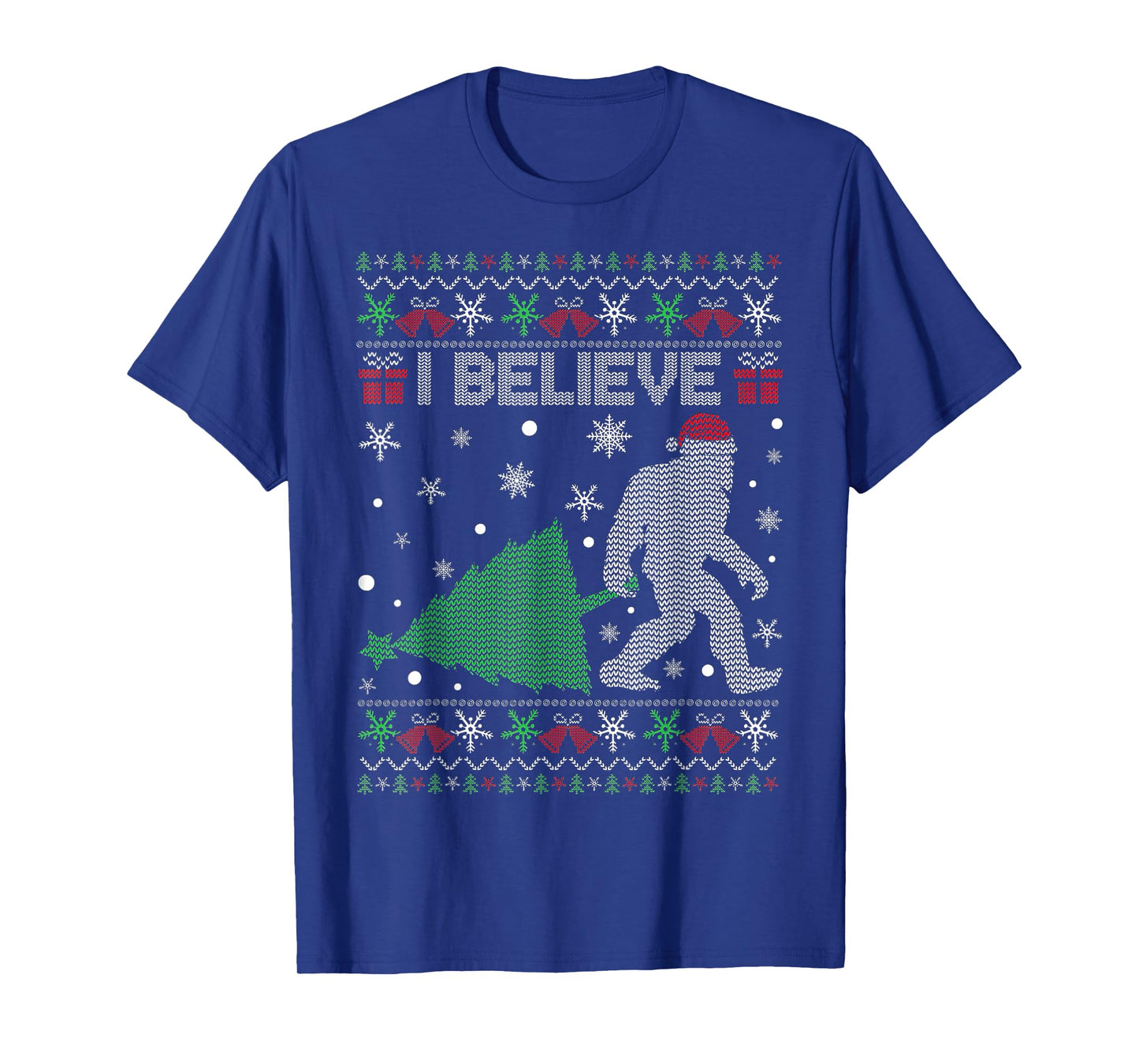 I Believe Bigfoot Sasquatch Ugly Christmas Sweater Mens T-Shirt
