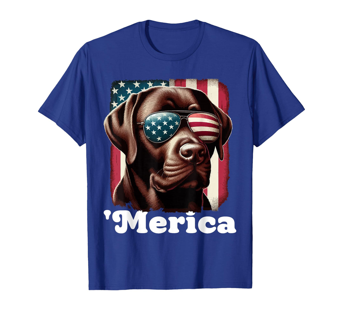 Merica Chocolate Lab Flag USA Patriotic 4th of July Labrador T-Shirt