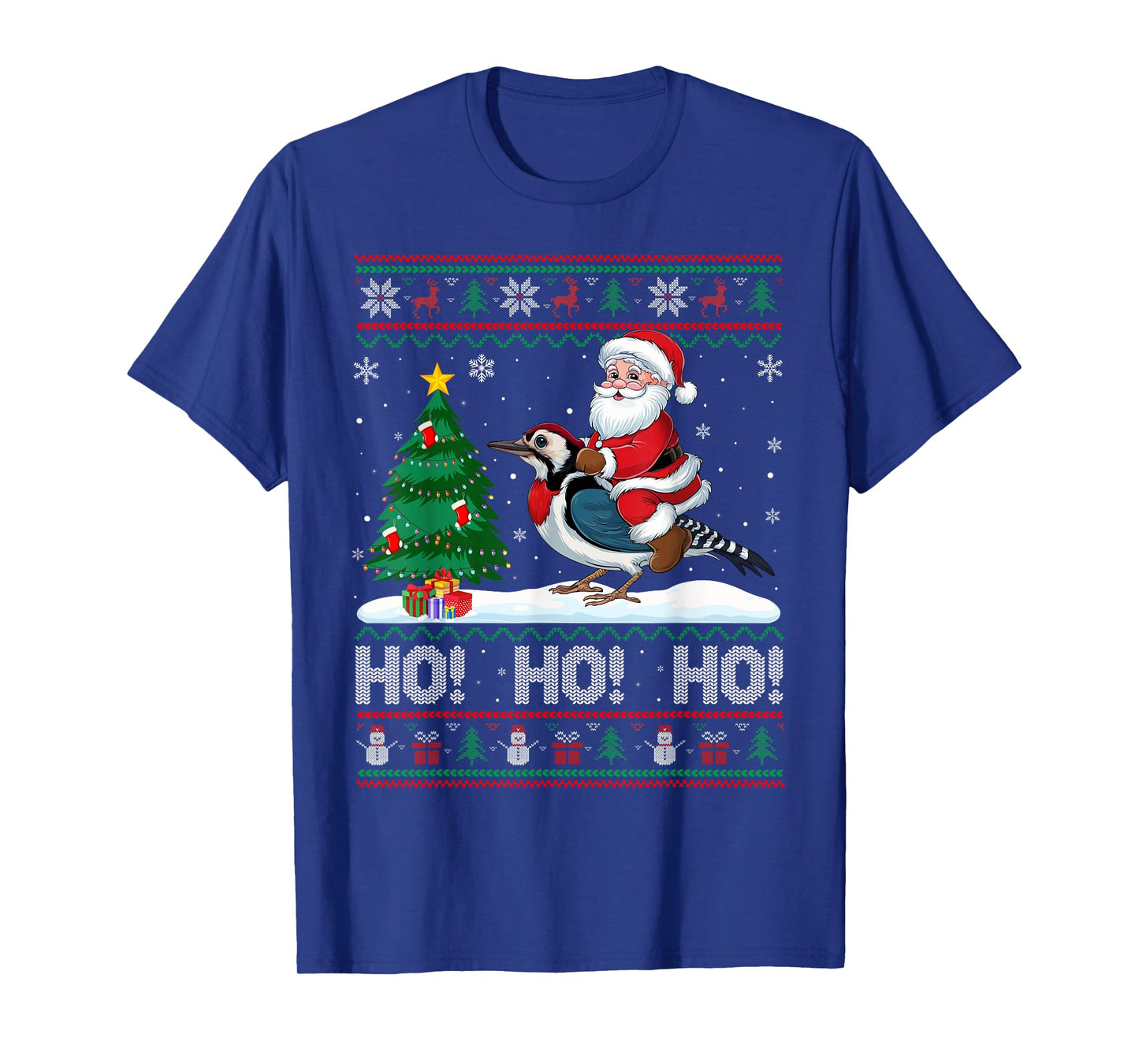 Xmas Tree Lighting Santa Riding Woodpecker Christmas T-Shirt
