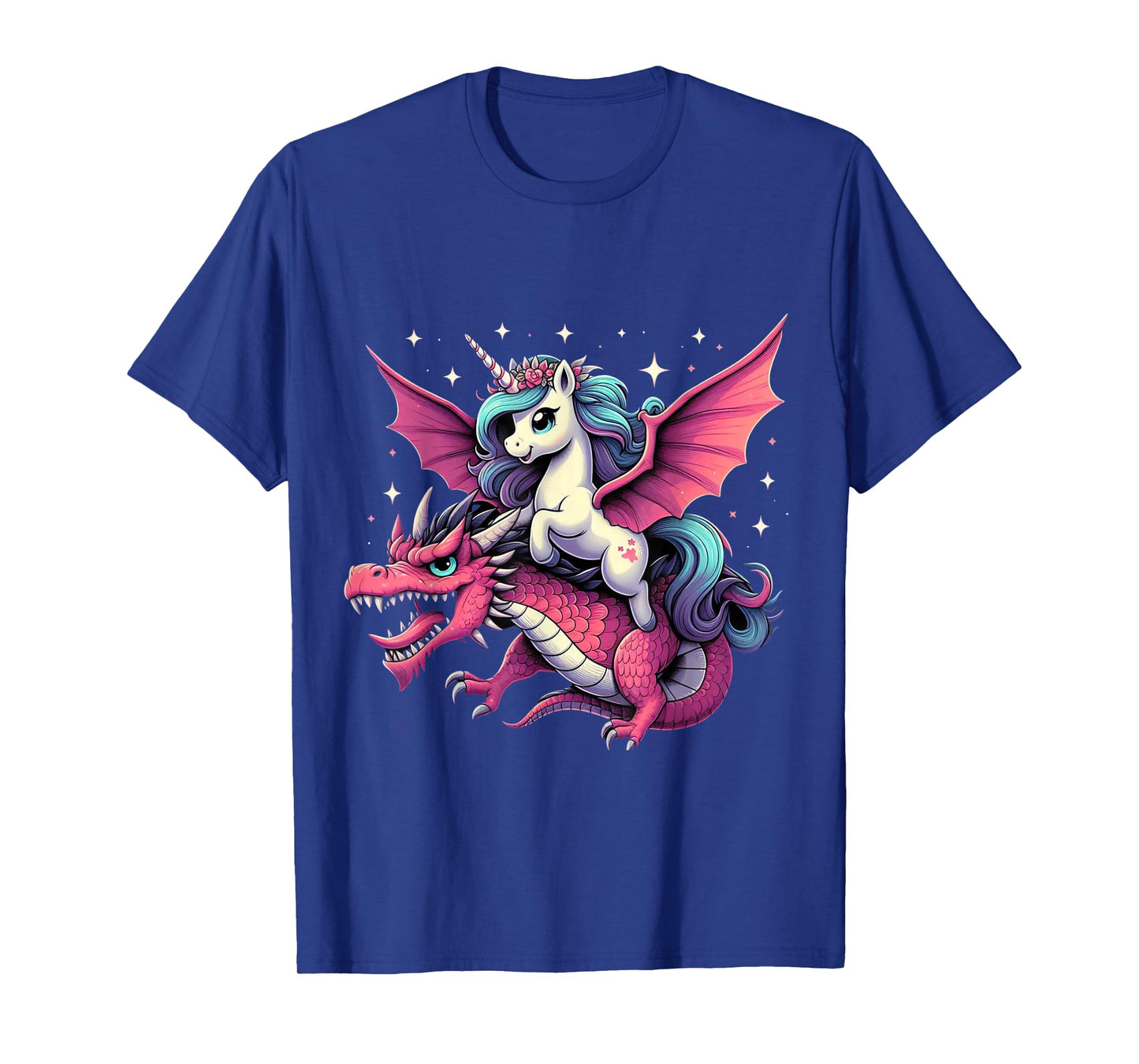 Unicorn Riding Dragon Boys Girls Women Kids Teens Rainbow T-Shirt