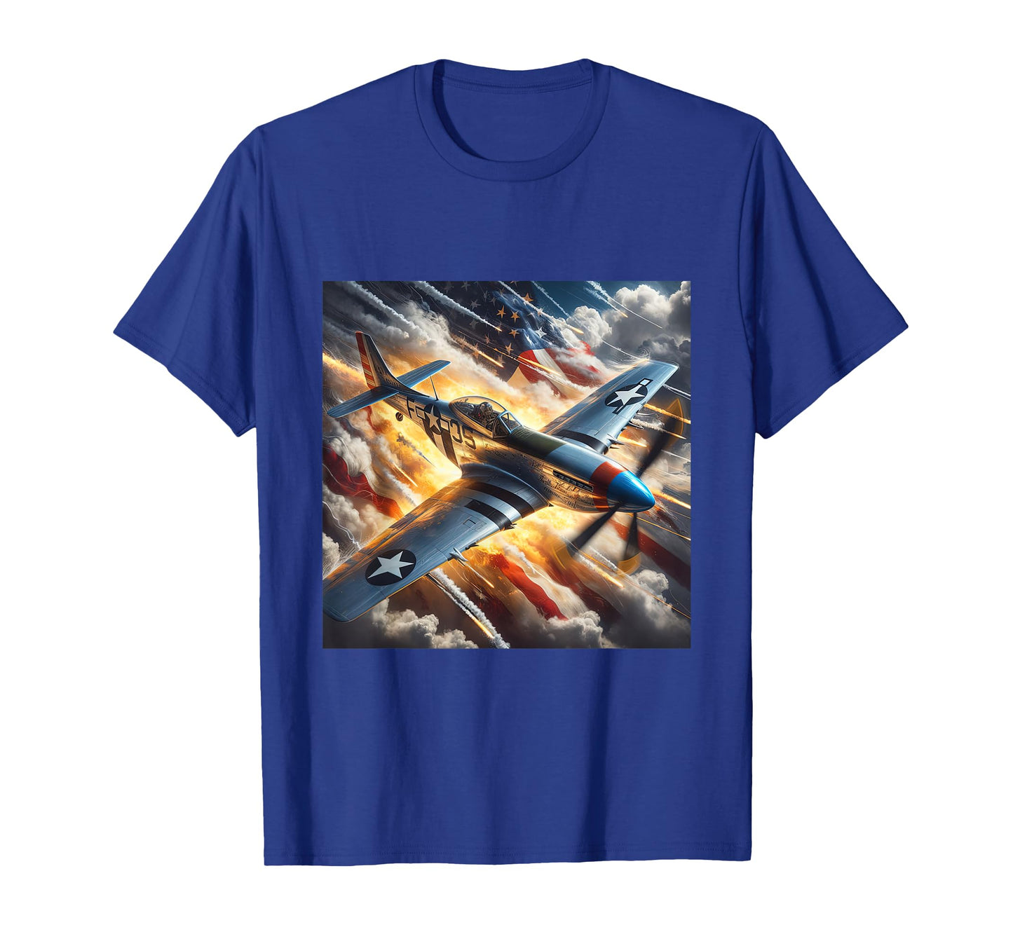 WWII Warbirds | P-51 Mustang in Dynamic Sky US Flag T-Shirt