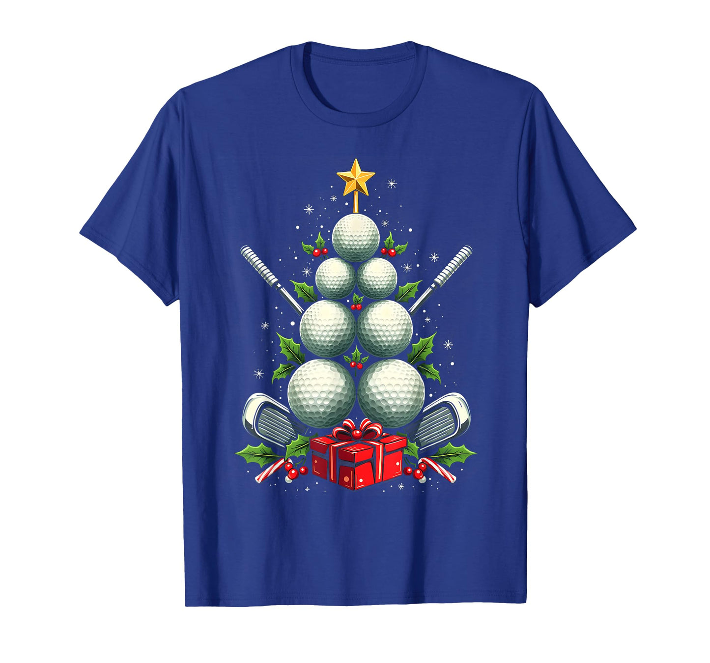 Funny Golf Ball Christmas Tree Santa Hat Xmas Tee Men Women T-Shirt