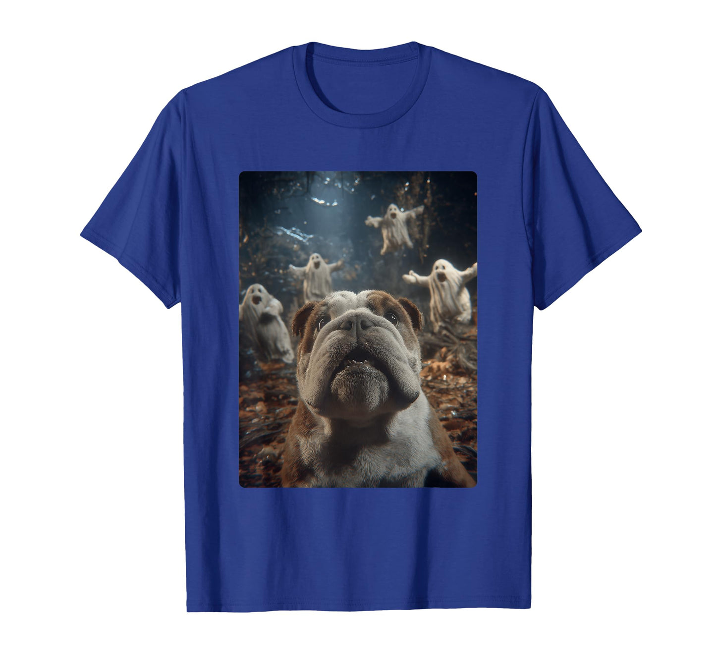 British Bulldog Selfie Ghosts Haunted Forest Halloween Dog T-Shirt