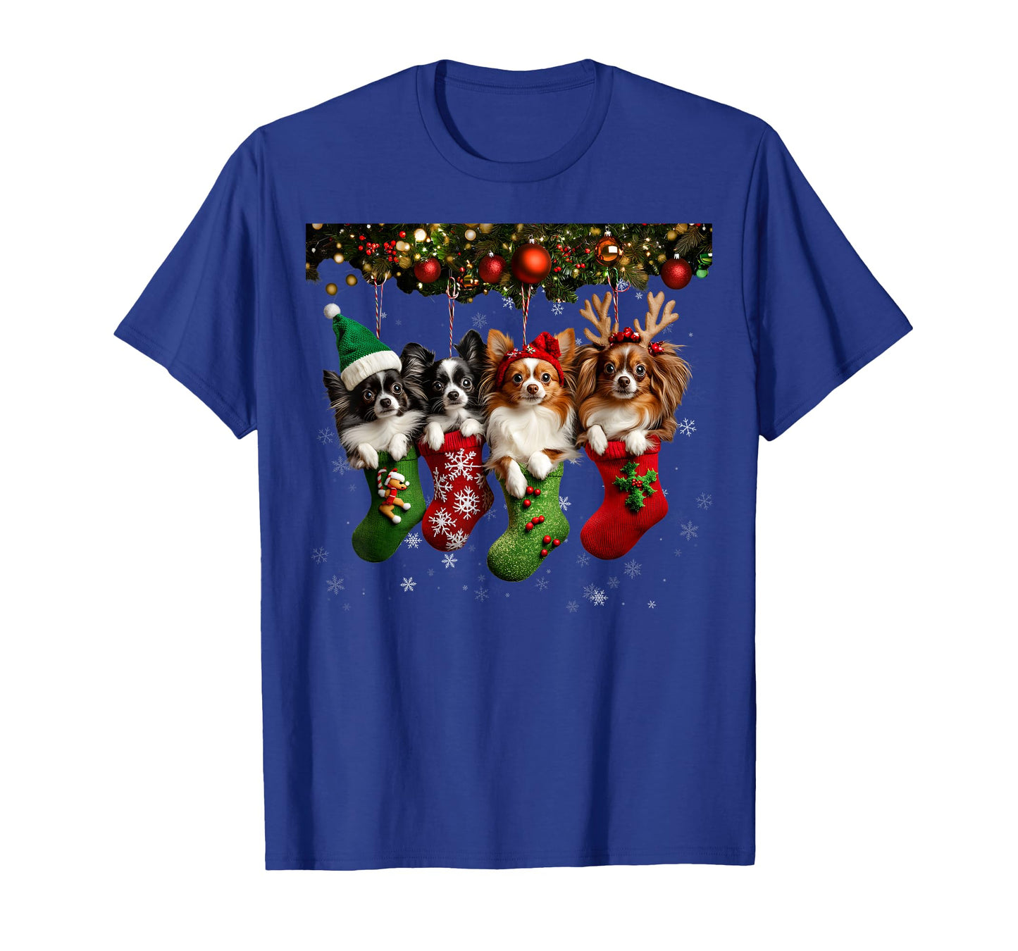 Papillon Christmas Lights Funny Xmas Dog Lover T-Shirt for Men Women Kids