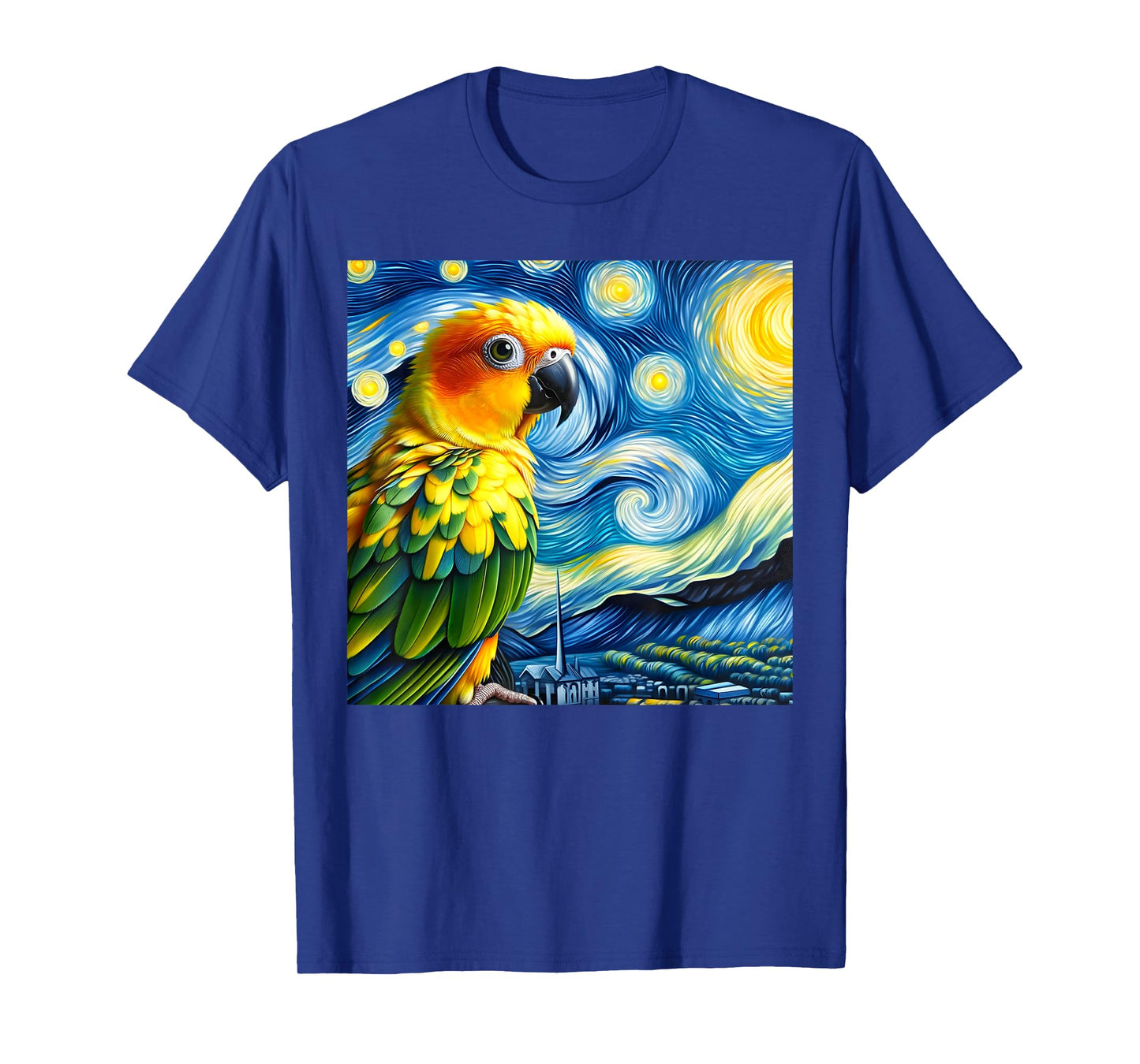 Sun Conure Mom Starry Night Sky Art Van Gogh Bird Parrot T-Shirt