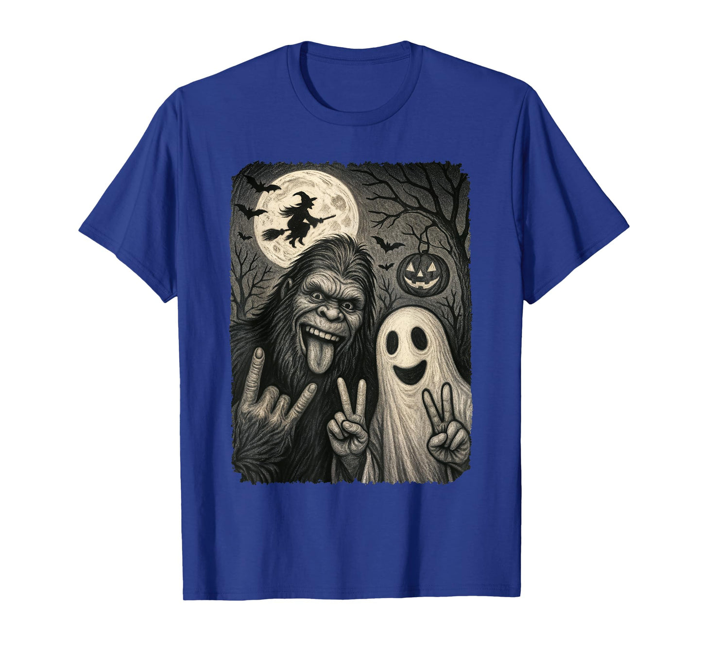 Funny Bigfoot Selfie with Boo Halloween Costume Mens Women T-Shirt