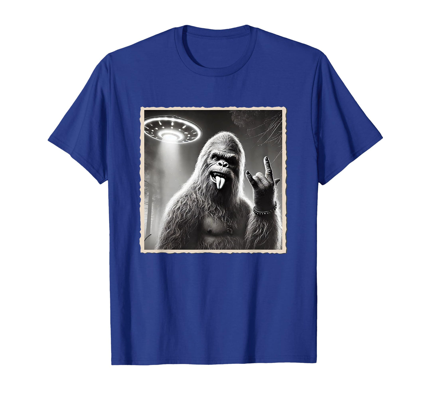 Sasquatch Selfie, Bigfoot & UFO, Rock On, Rocker, Rock Hand T-Shirt