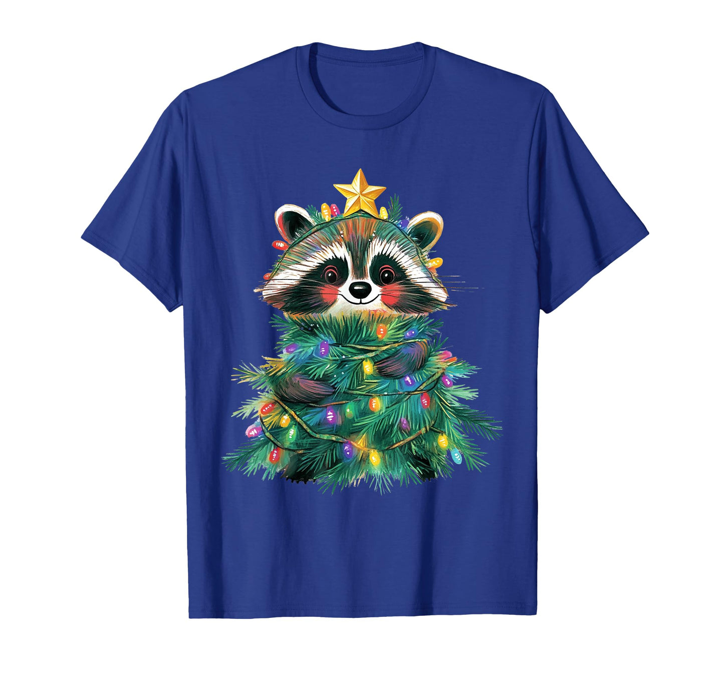 Raccoon Christmas Tree Pajamas Girls Boys Xmas Lights T-Shirt
