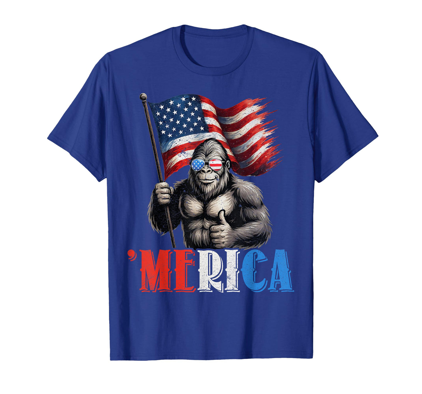 Bigfoot Merica American Flag Patriotic 4th Of July T-Shirt