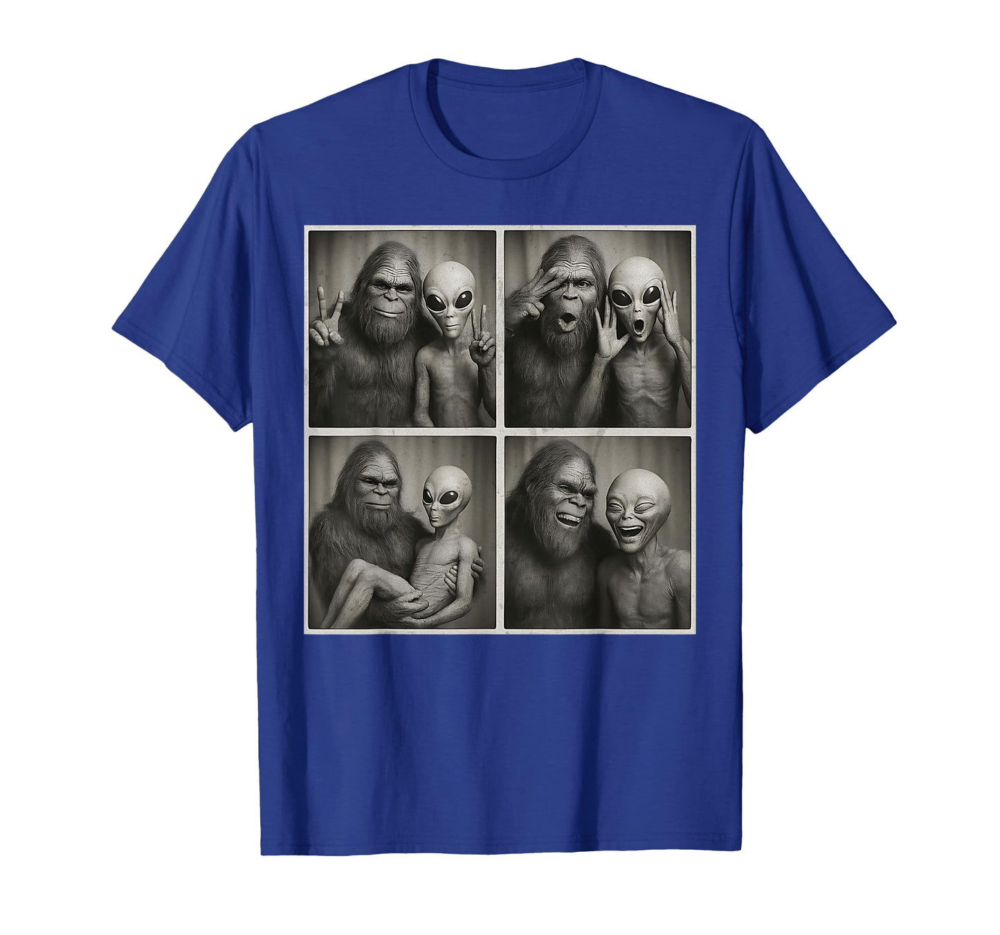 Funny Bigfoot and Alien Photobooth Vintage Sasquatch Cryptid T-Shirt