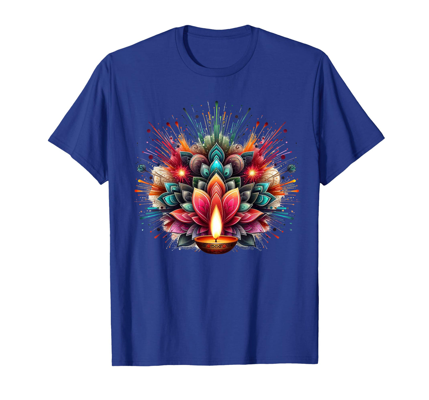 PV Mata Diwali Diya Explosion of Colors Unisex-Adults T-Shirt, Black, Small, Short Sleeve