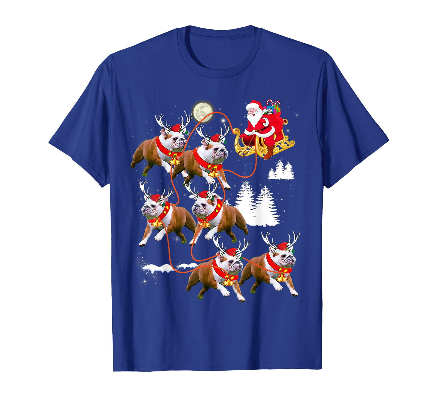 Christmas Santa Riding English Bulldog Xmas T-Shirt for Men Women Kids